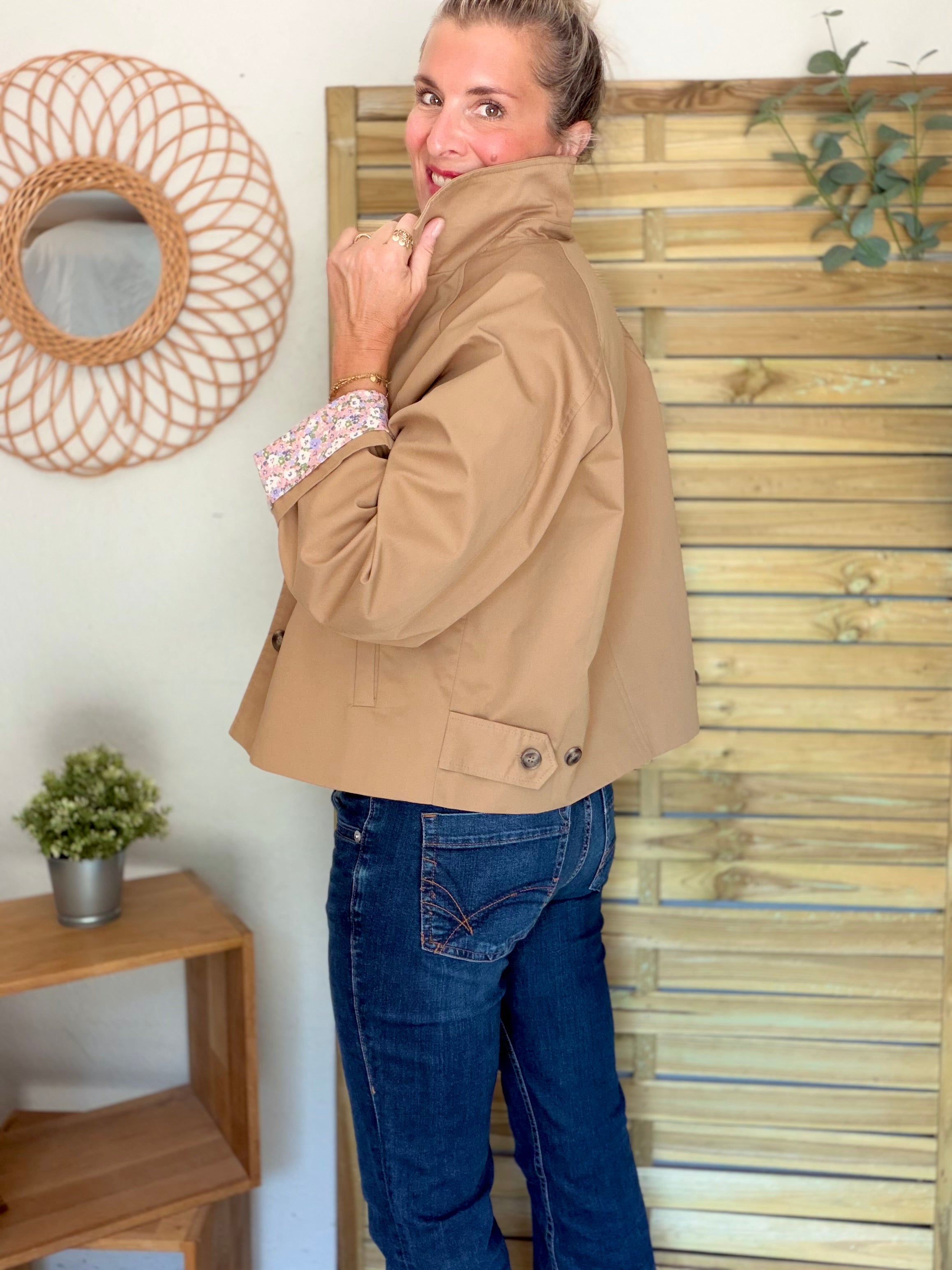 Veste Trench en coton Camel avec Liberty - MAHAUT - LILI et LALA