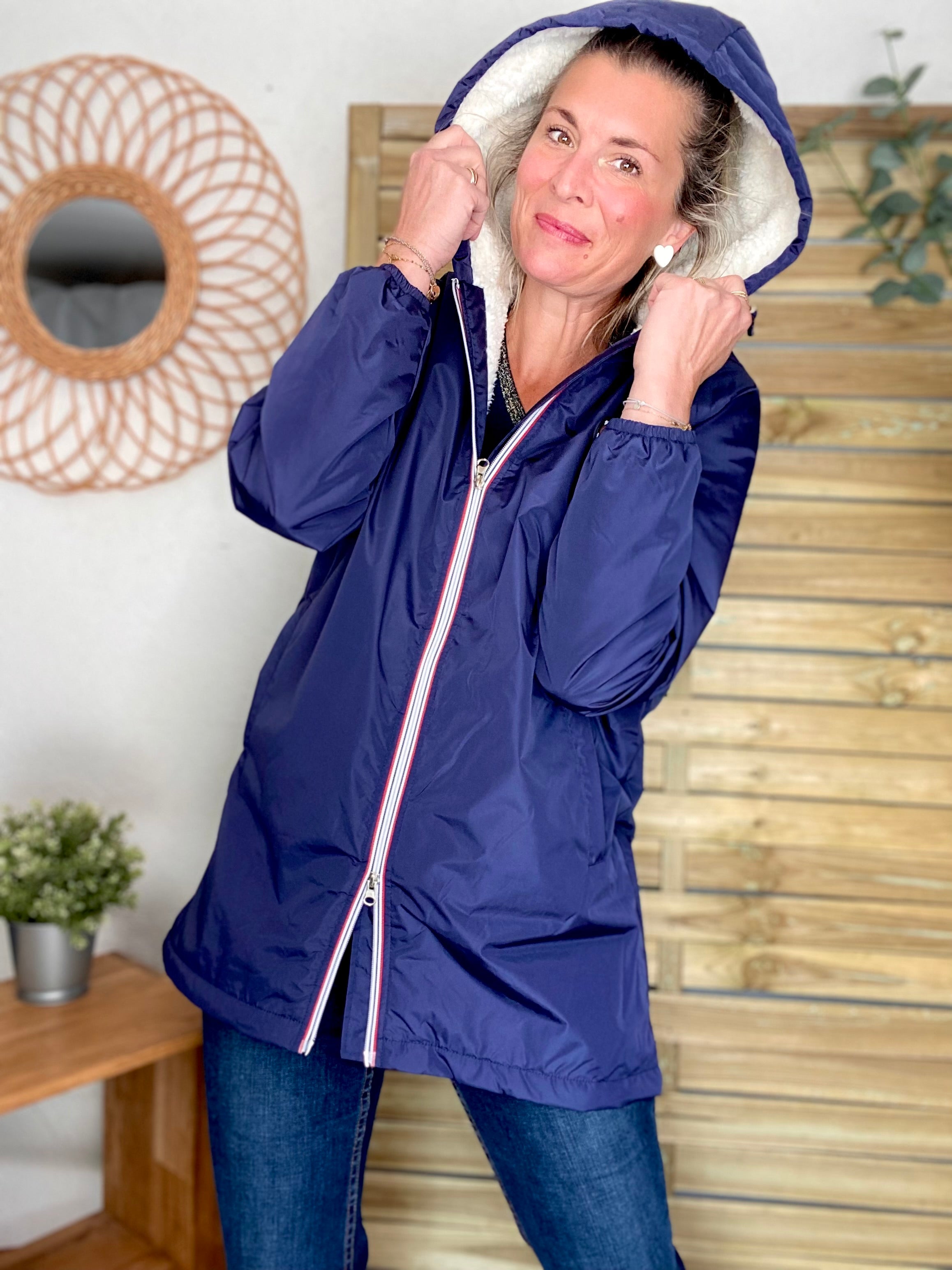 Parka Imperméable moumoute sherpa mixte JEAN.NE - LE PETIT BRETON - Bleu Marine