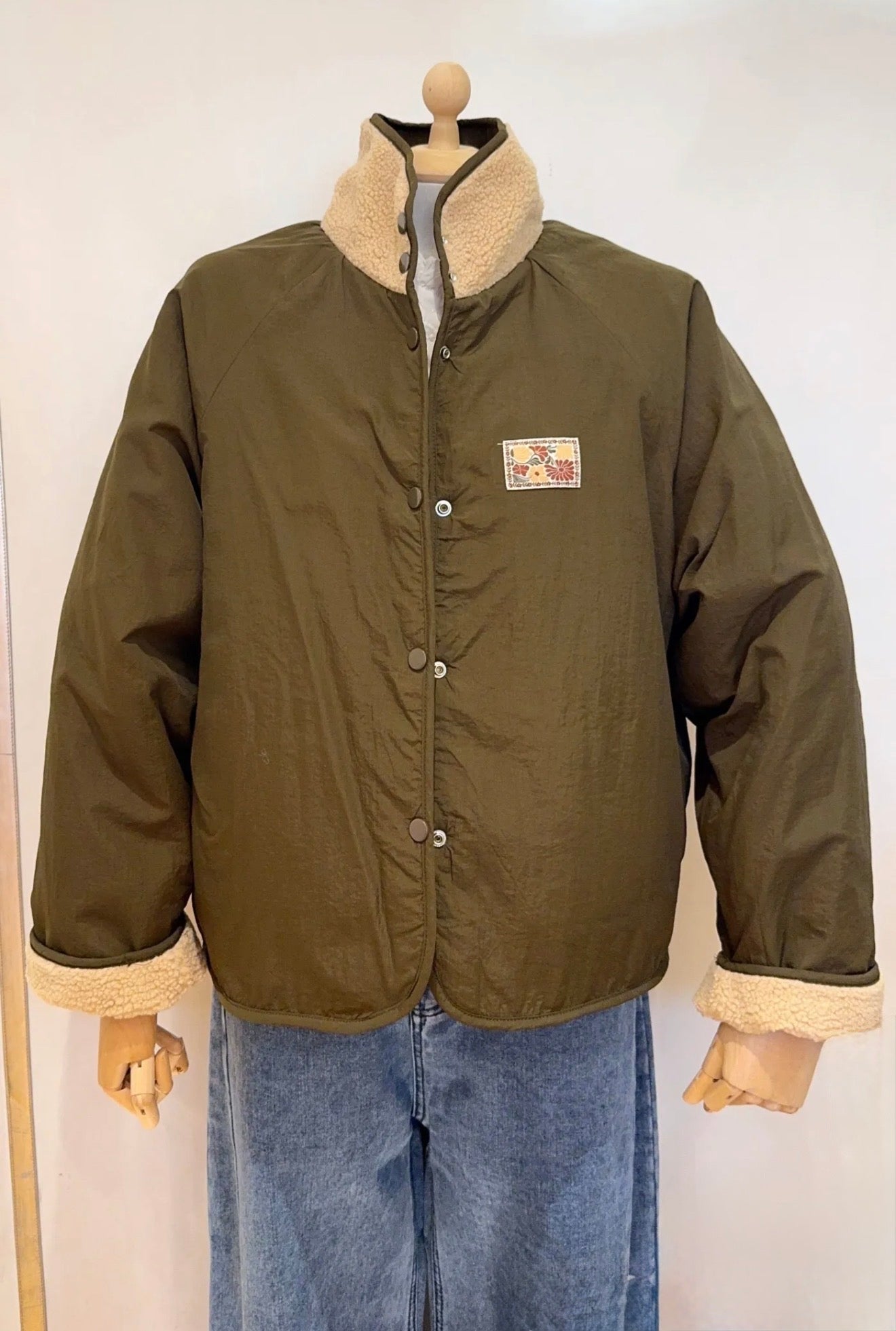 Veste matelassée réversible Sherpa AMÉLIE Kaki / Beige