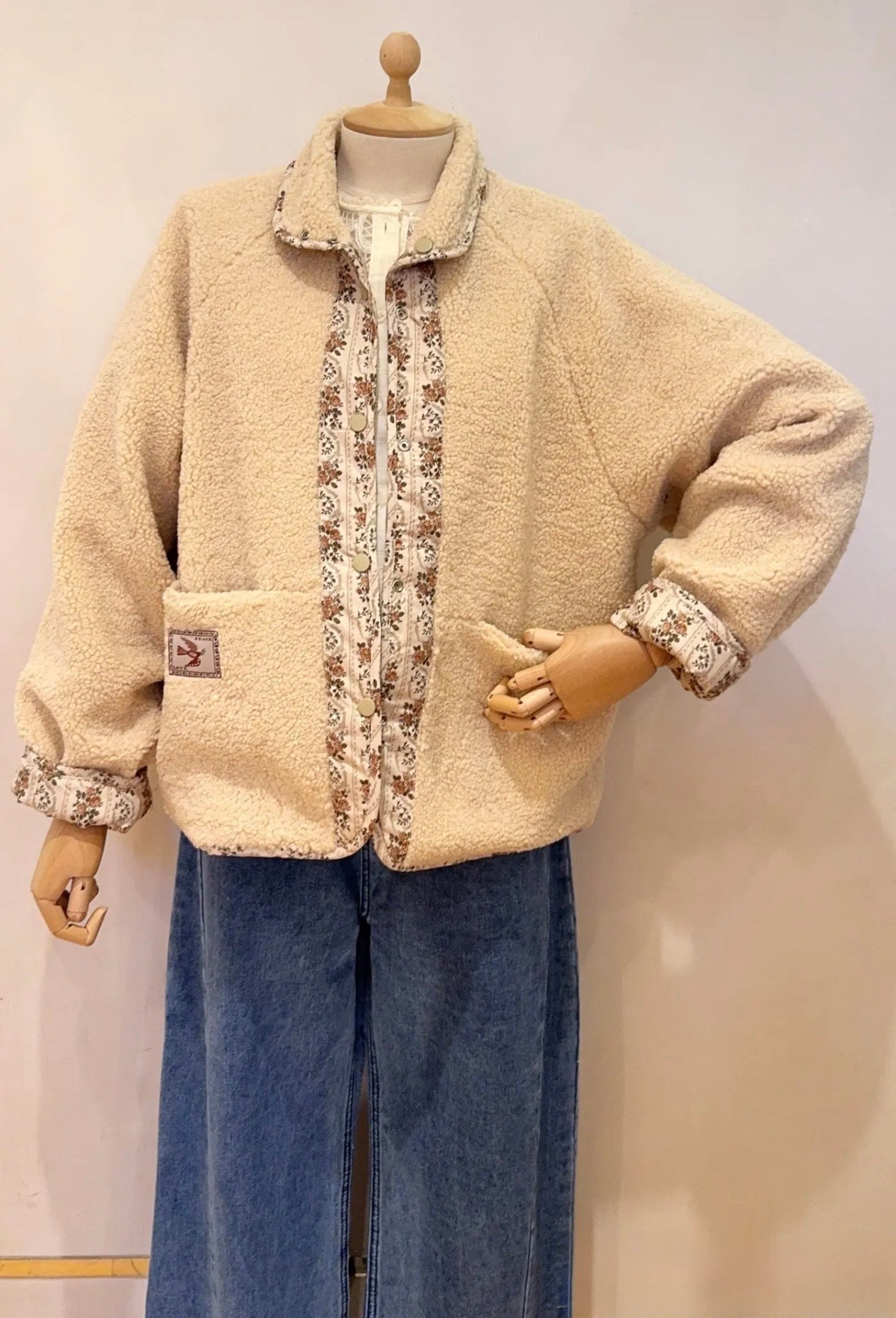 Veste réversible Sherpa ODETTE Beige / Fleurie