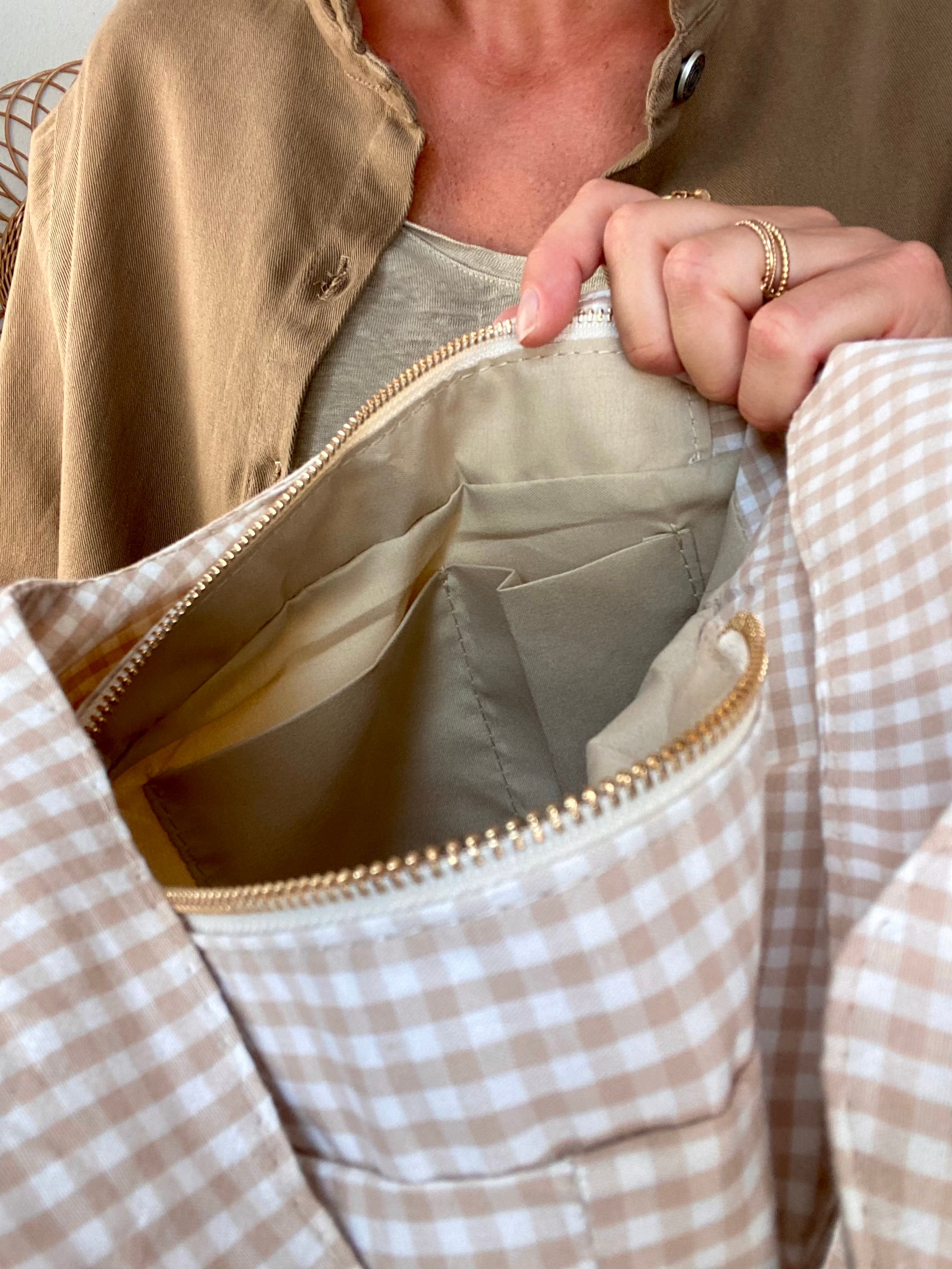 Sac cabas imprimé MEGAN - Vichy beige