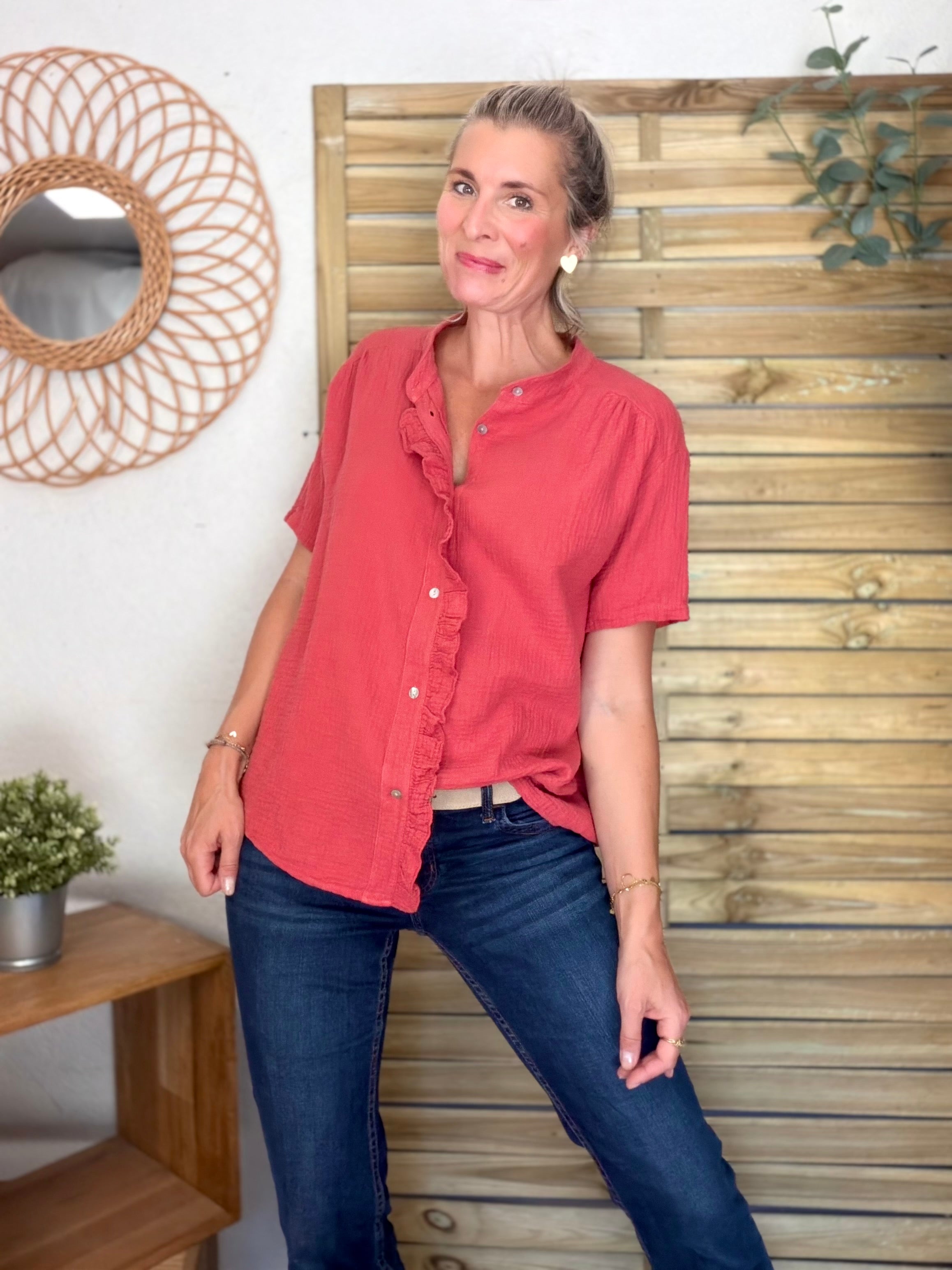 Blouse en gaze de coton ANAËLLE Terracotta