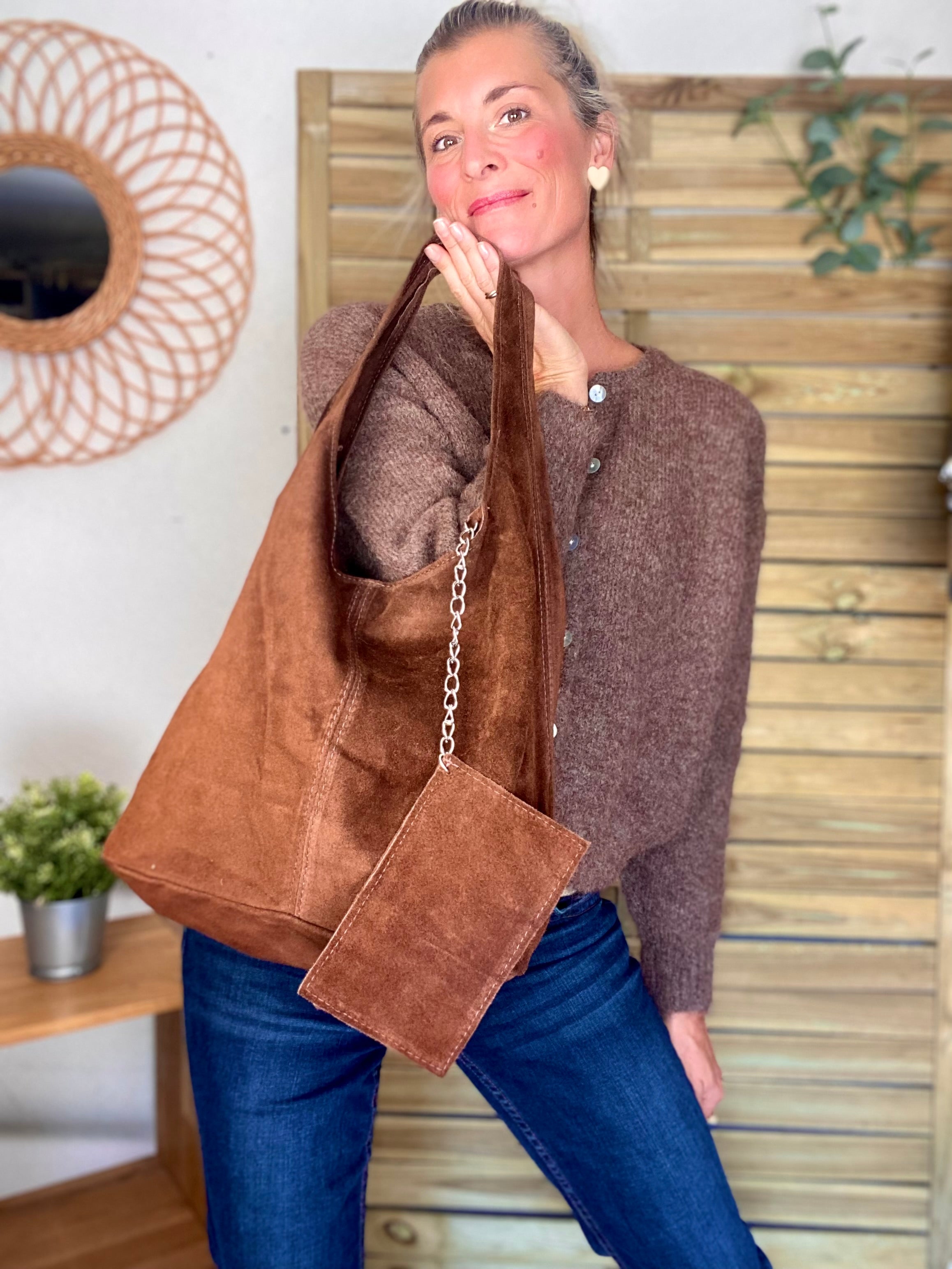 Sac cabas cuir daim MARLON - Chocolat