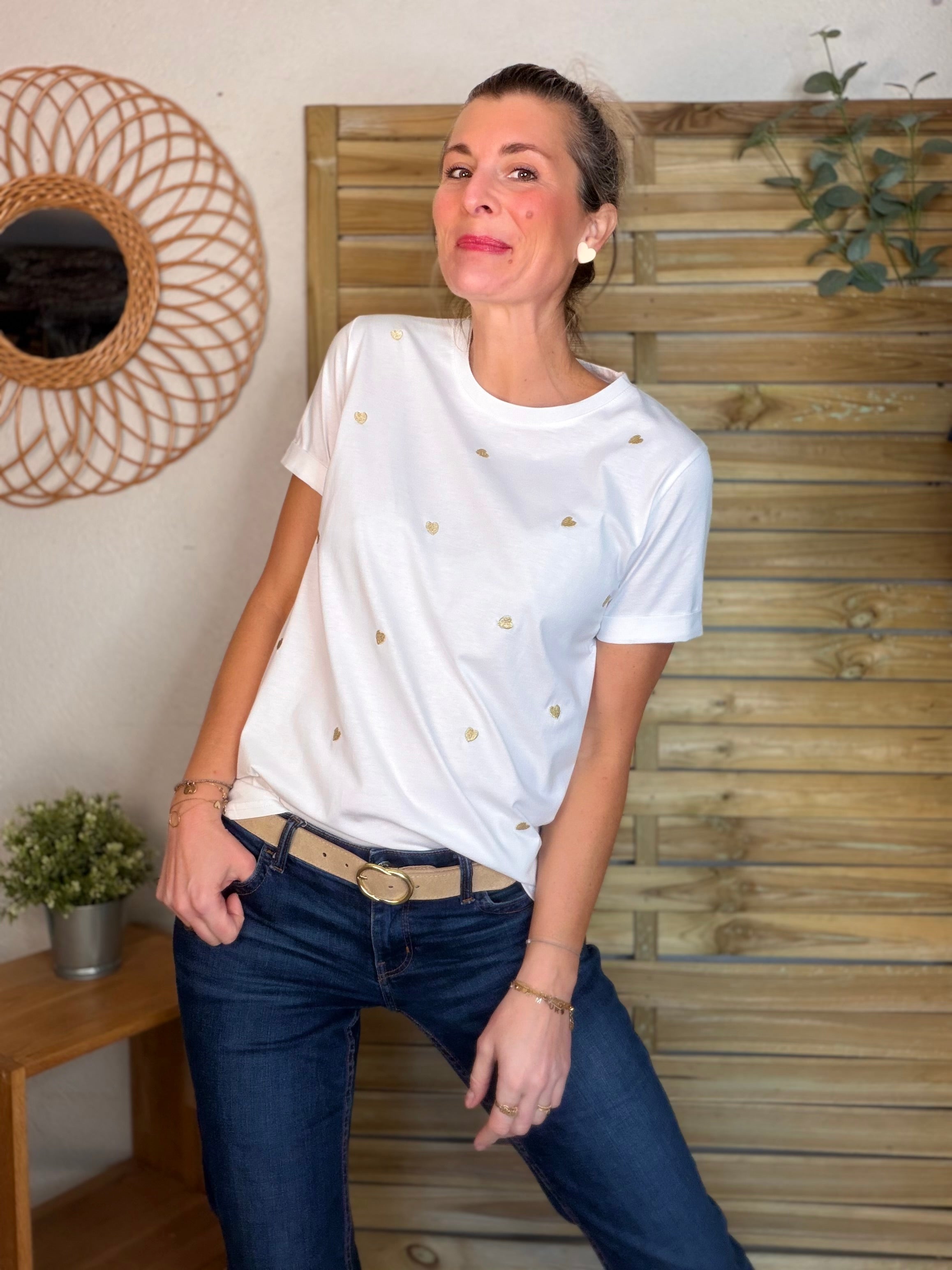 Tee shirt cœurs brodés dorés 💛 TESSA
