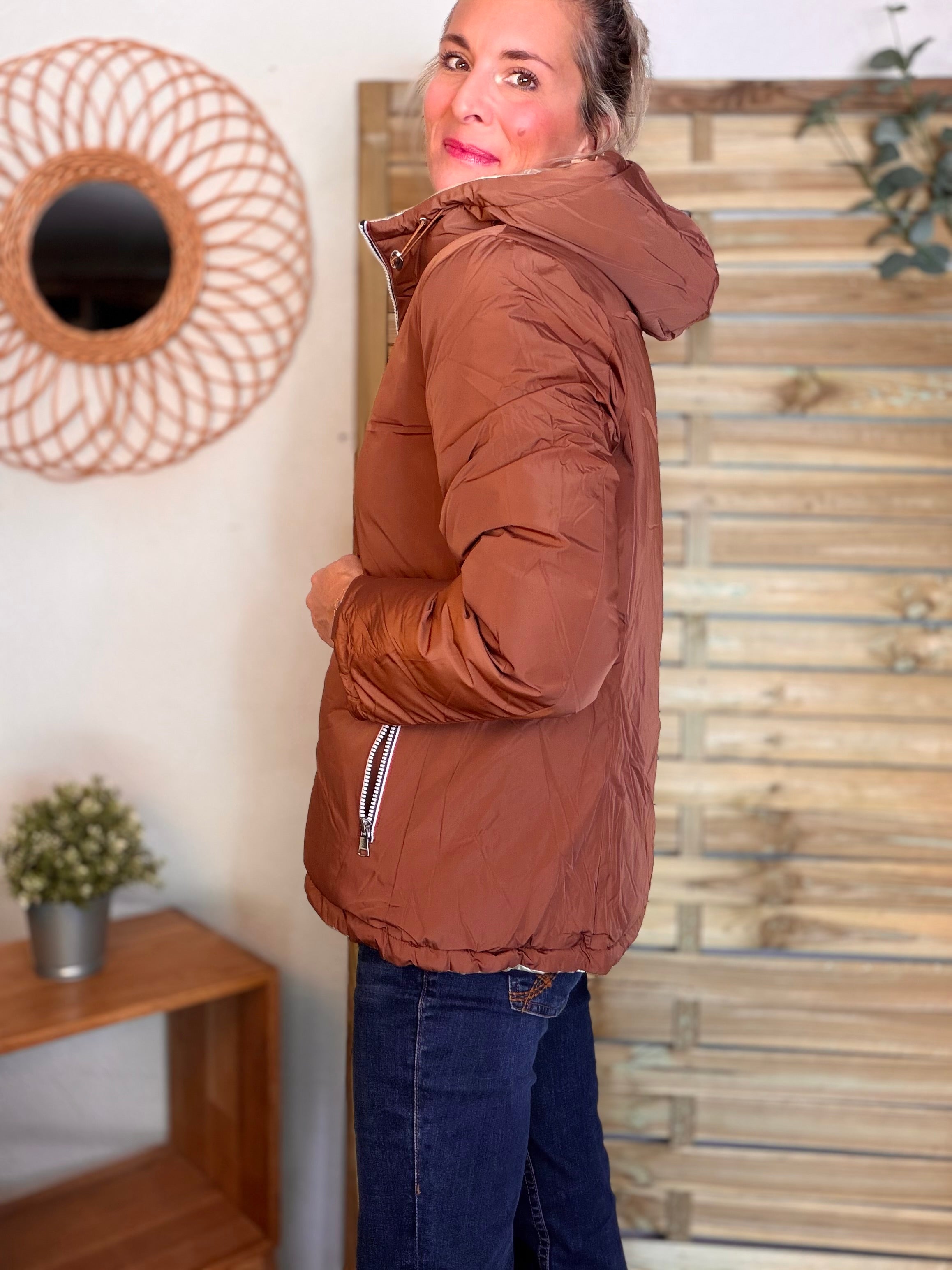 ⚡️PÉPITES FRIDAY - Doudoune imperméable réversible longue ANGÈLE COURT - Rouille choco - MELYA MELODY