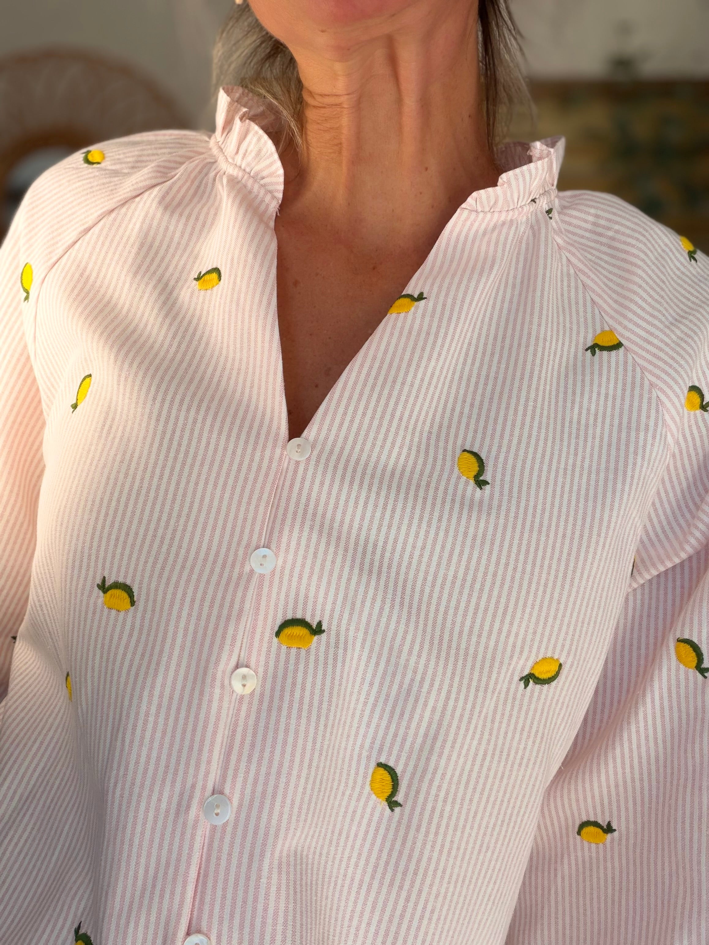 Blouse rayée rose avec citrons brodés 🍋 NICOLE