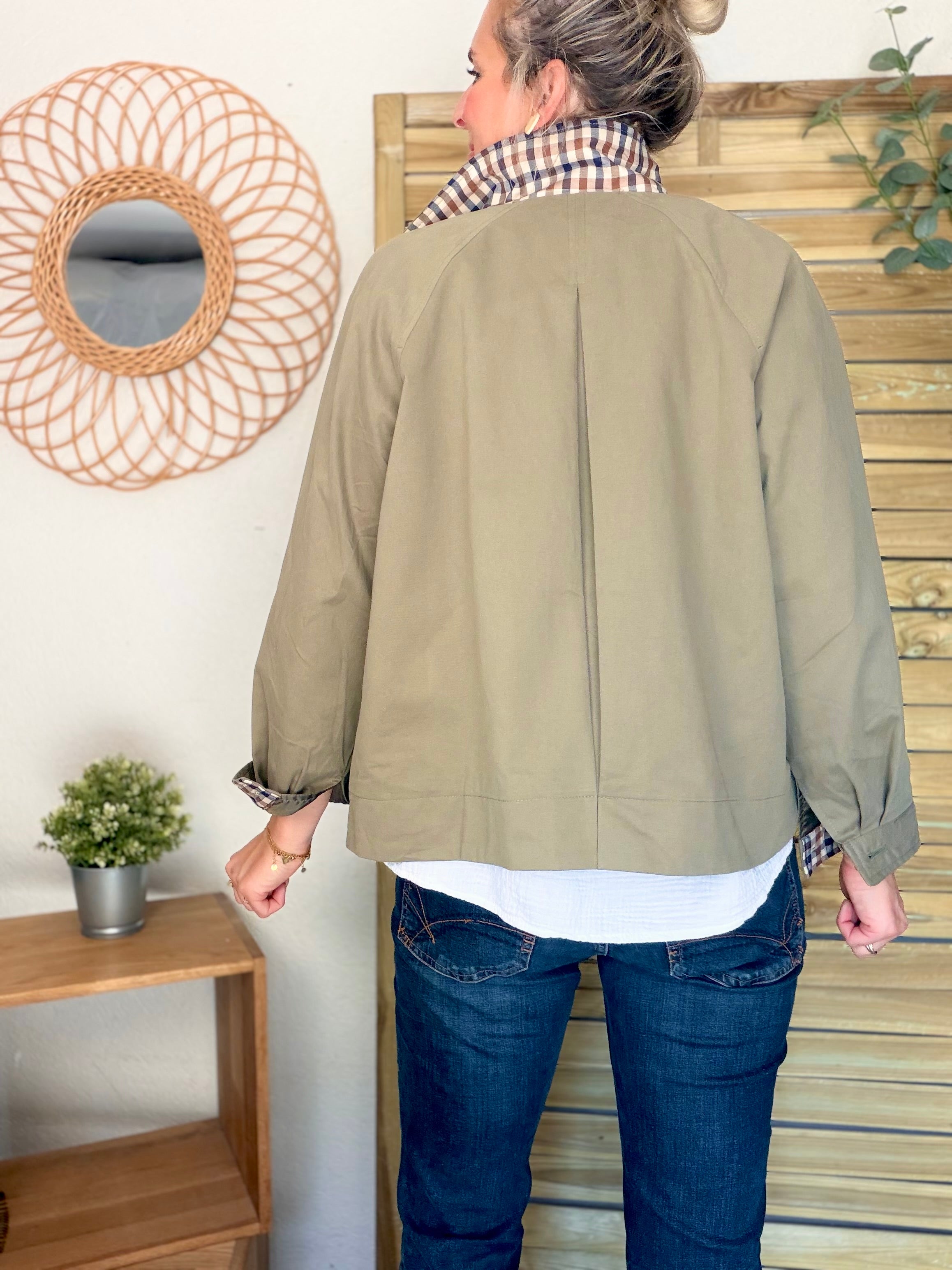 Veste Trench en coton avec carreaux - SOLÈNE Kaki