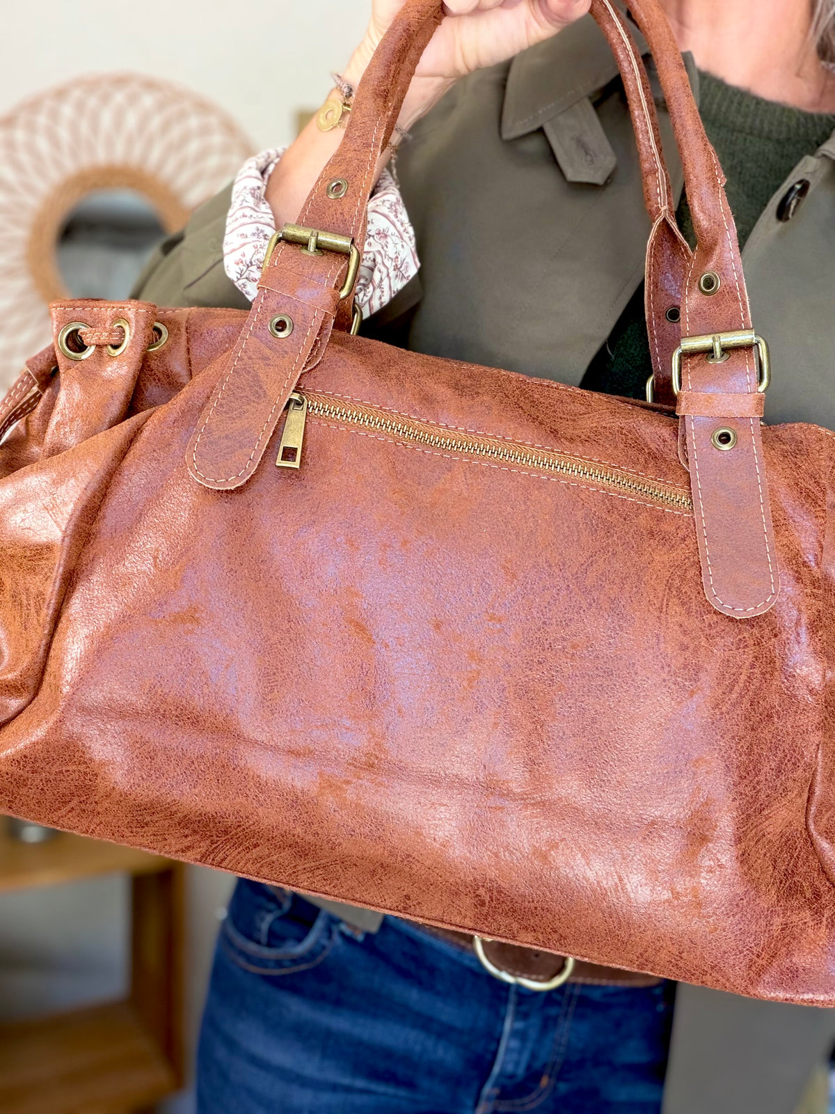 Sac cabas XL en cuir vieilli • COOPER Camel