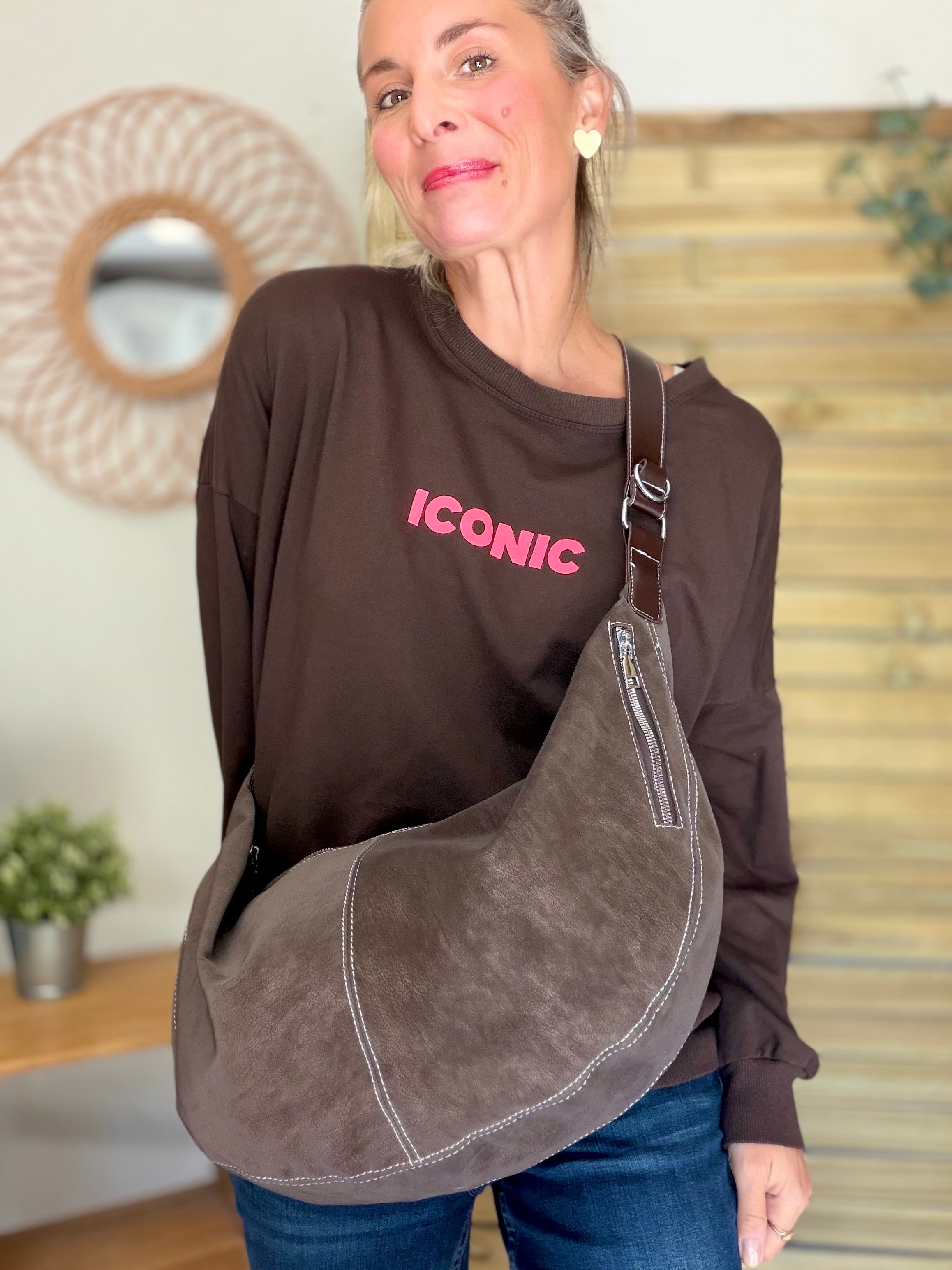Sweat ICONIC léger 100% coton FAUSTINE Chocolat (taille 36 à 46)