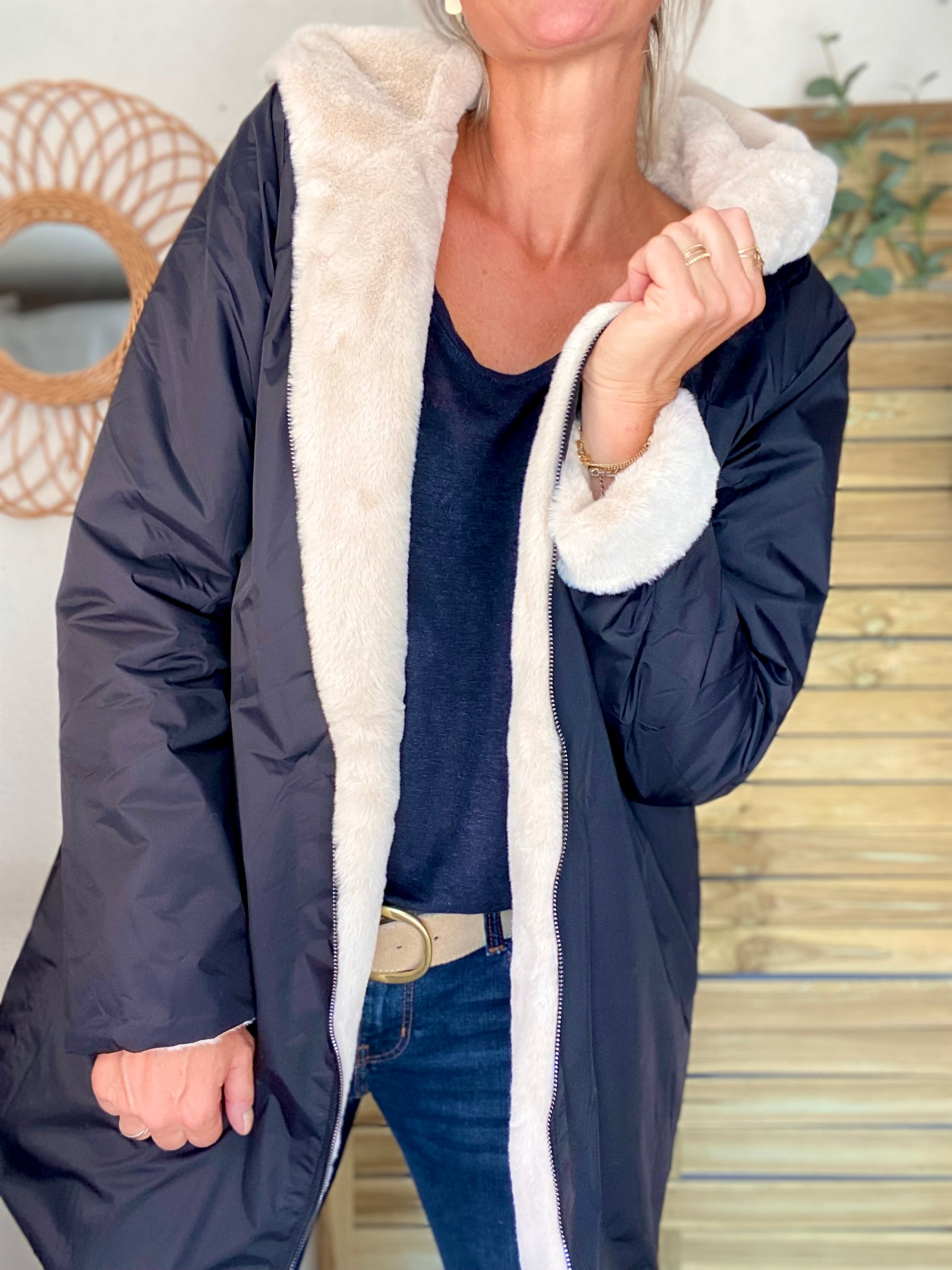Parka Imperméable réversible fourrée Noir / Beige ALIX - LAURA JO