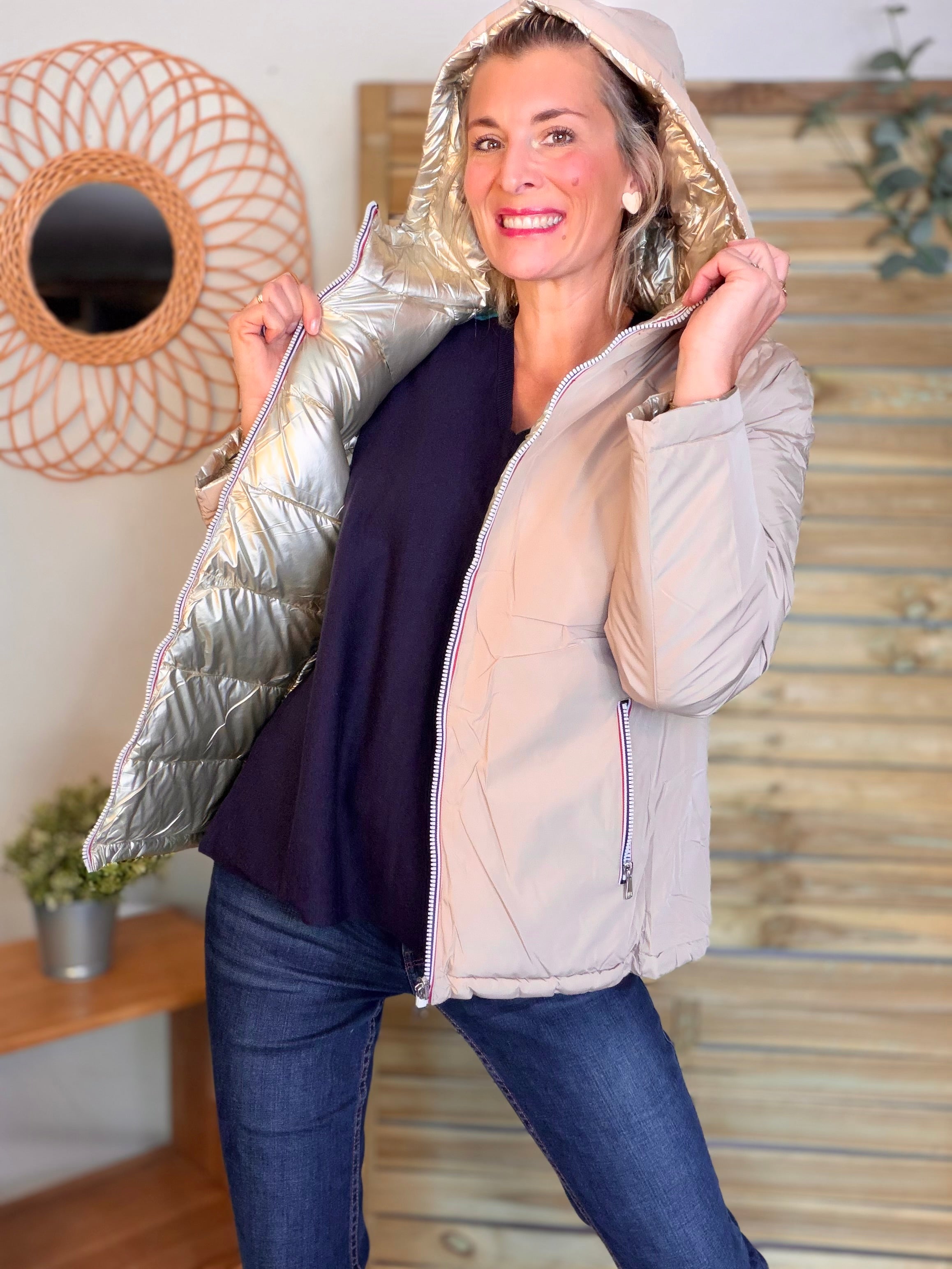 ⚡️PÉPITES FRIDAY - Doudoune imperméable réversible longue ANGÈLE COURT - Beige rosé - MELYA MELODY