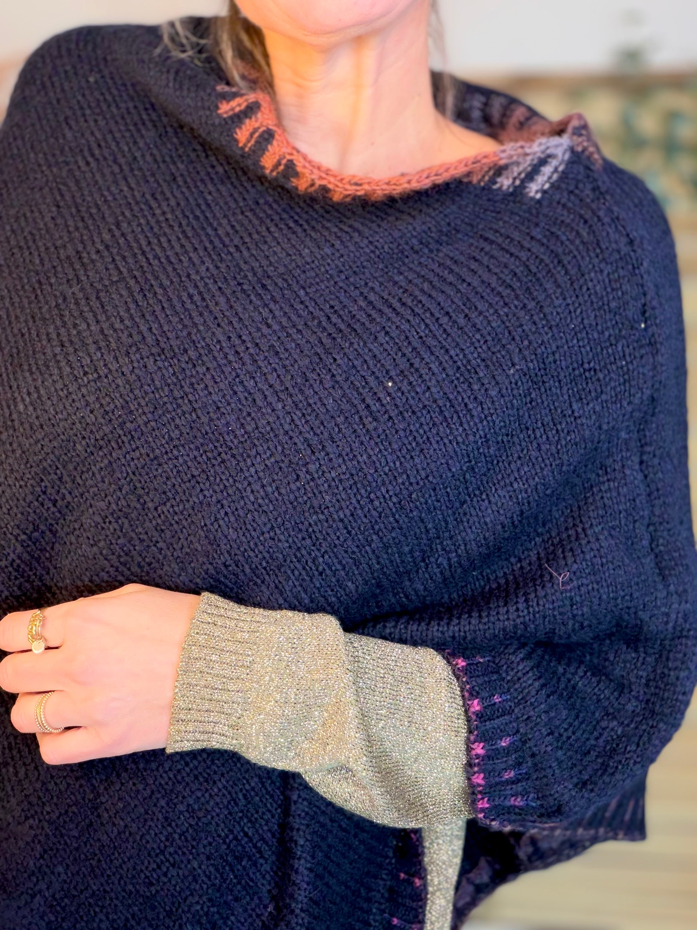 Poncho asymétrique GISÈLE - Bleu marine