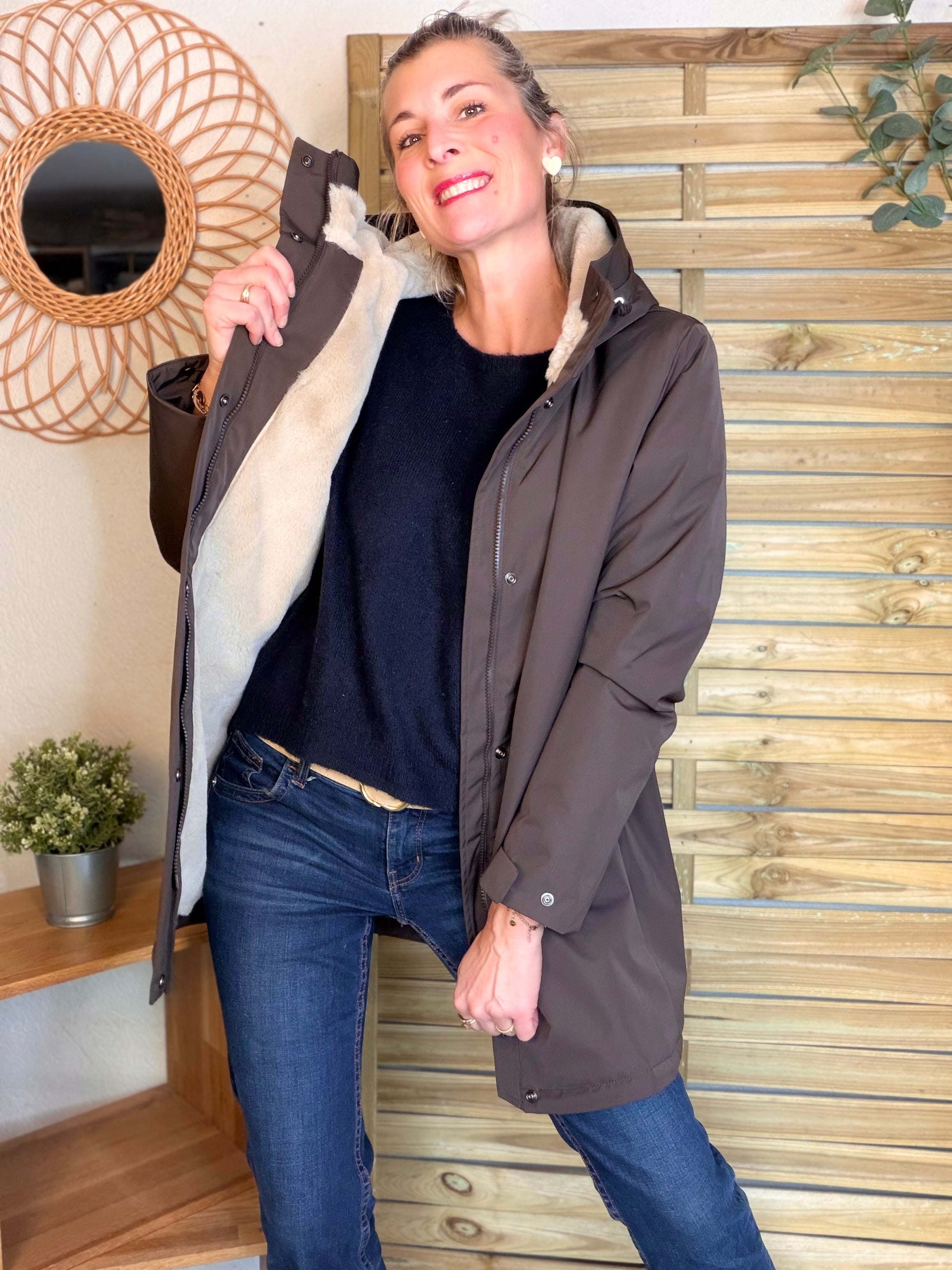 Parka fourrée imperméable AMBRE - Chocolat / Beige - LAURA JO