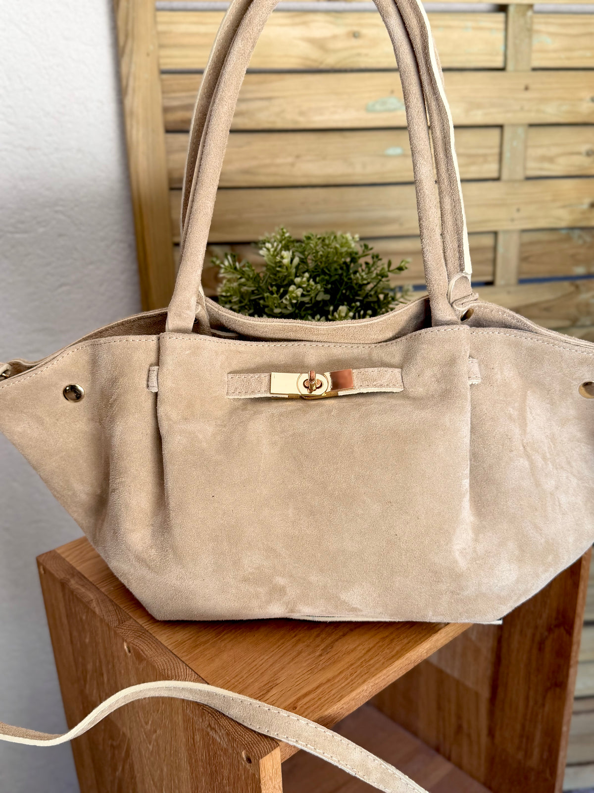Sac cabas en cuir daim HANA - Beige