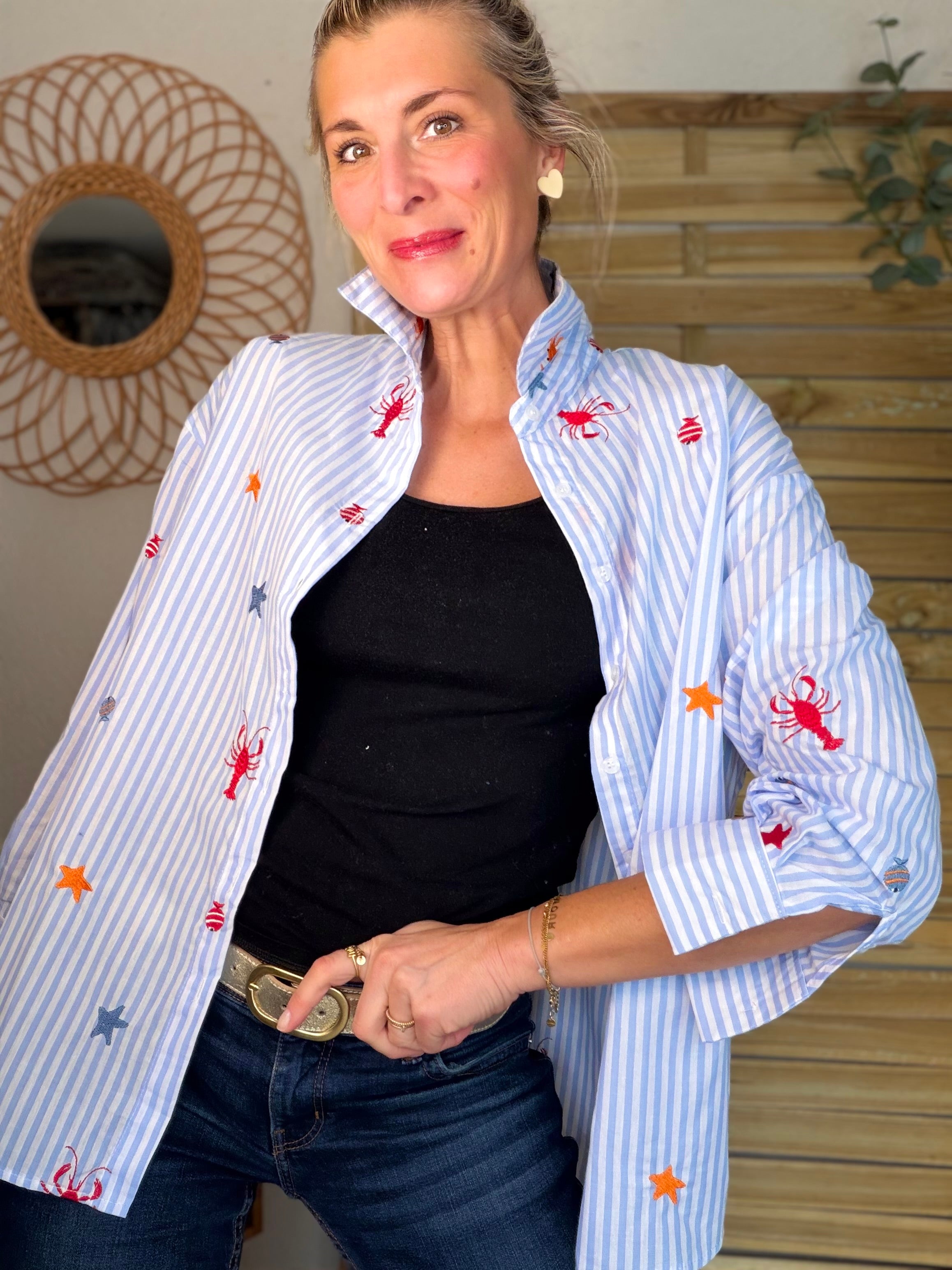 ⚡️ARRIVAGE - Chemise bleue à rayures coquillages et crustacés - ELORY