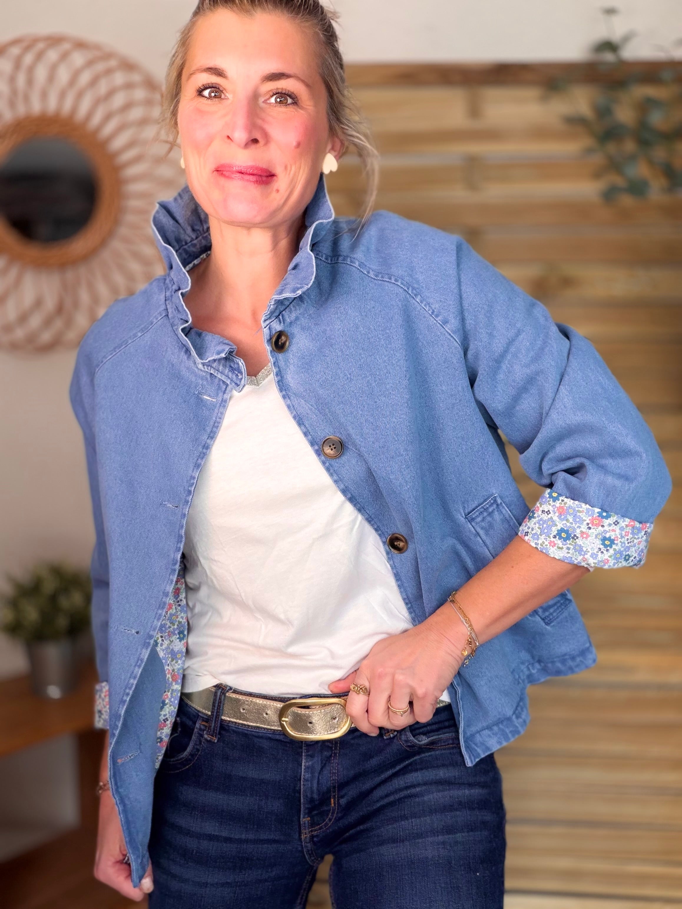 Veste Denim col victorien avec Liberty - VICKY Jean