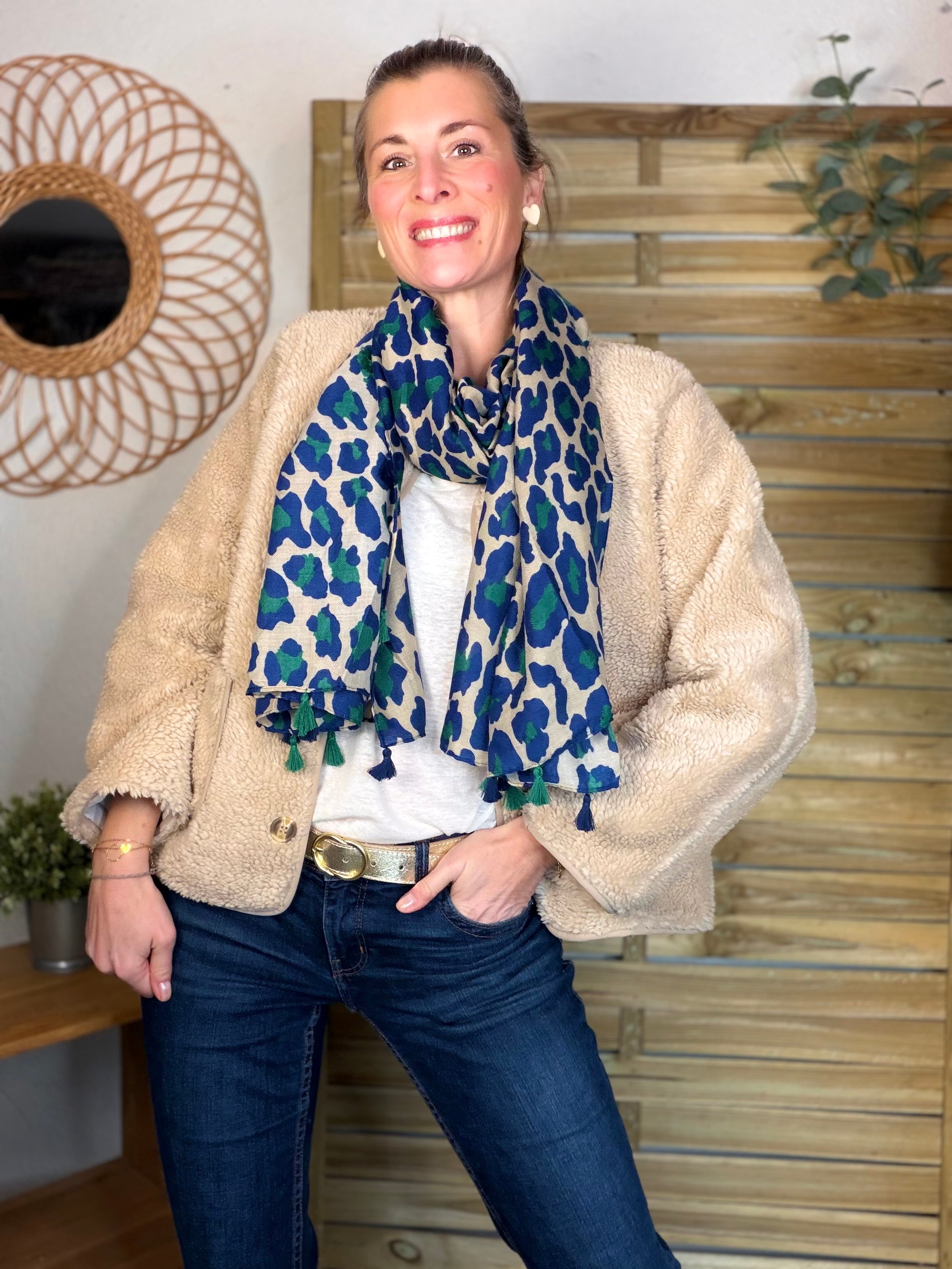 Foulard Léo CLEM - Bleu roi / vert 🐆