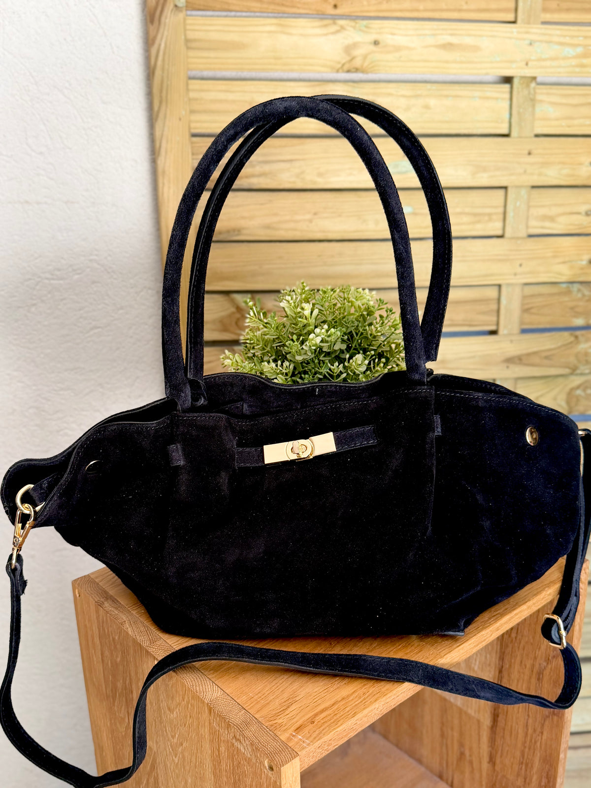 Sac cabas en cuir daim HANA - Noir