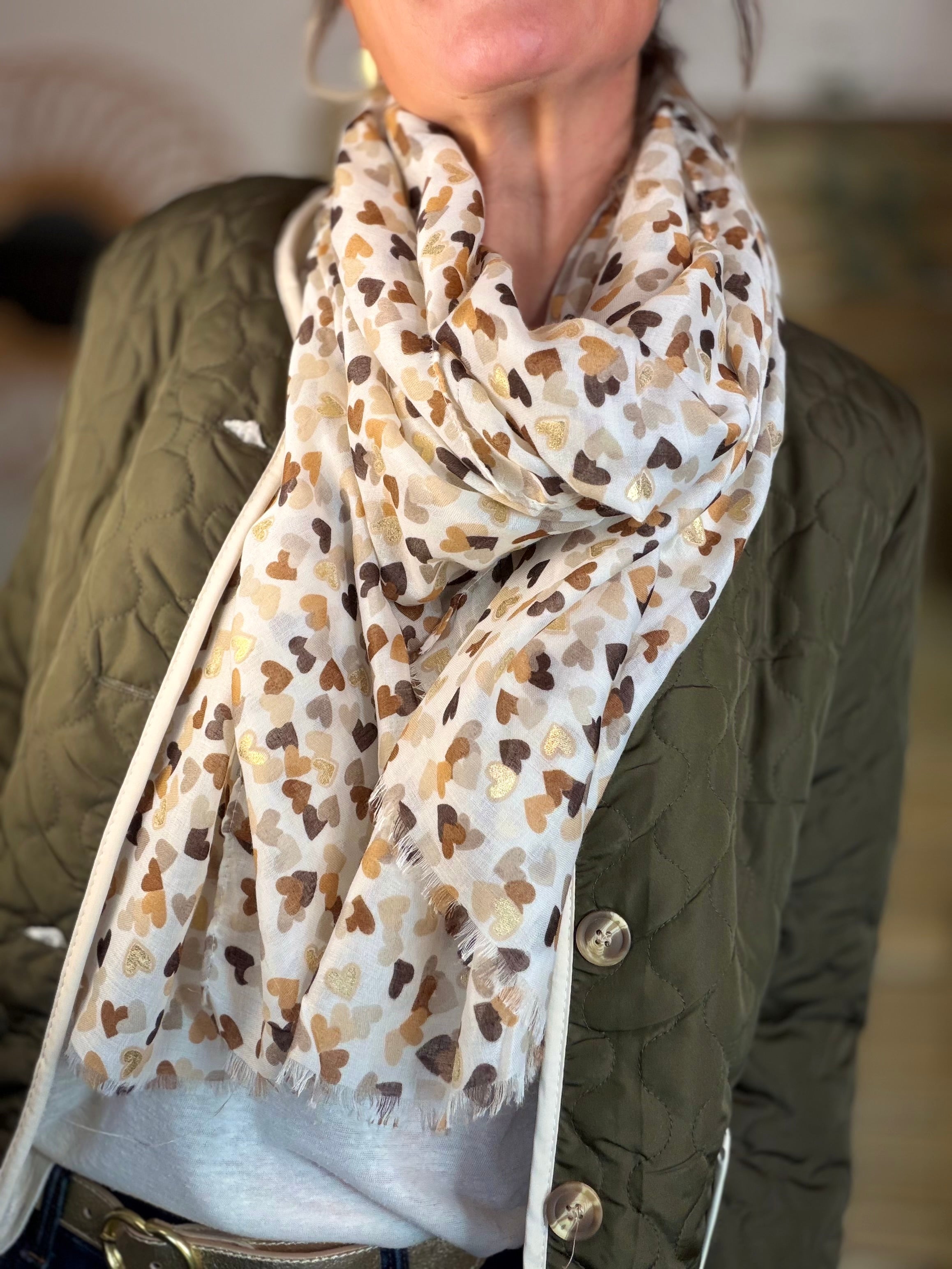 Foulard Cœurs SIGRID - Taupe 💛🧡🤎