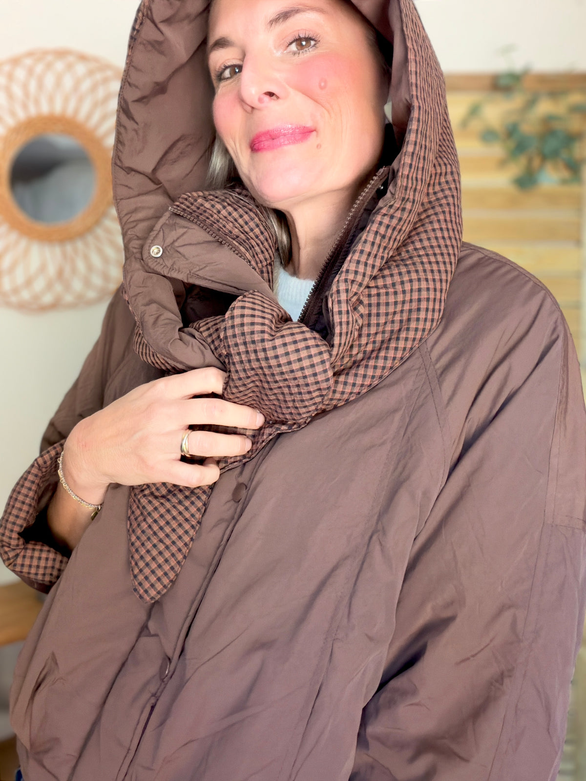 PRÉCOMMANDE (Expédition 22/10) • Veste matelassée capuche amovible réversible ODILE Chocolat