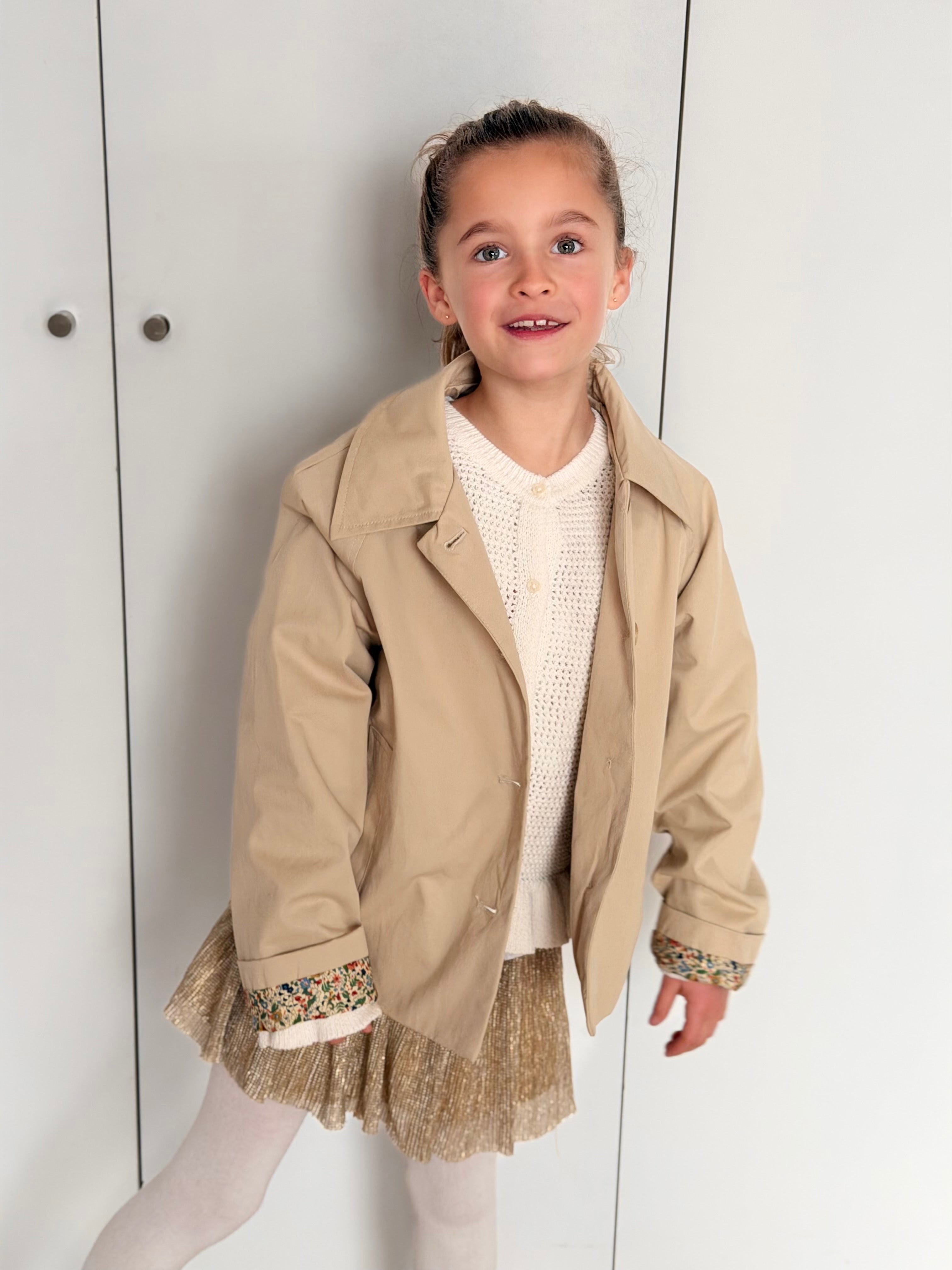 Veste Trench en coton beige avec Liberty - MARION (Taille 2 ans à la Taille L)