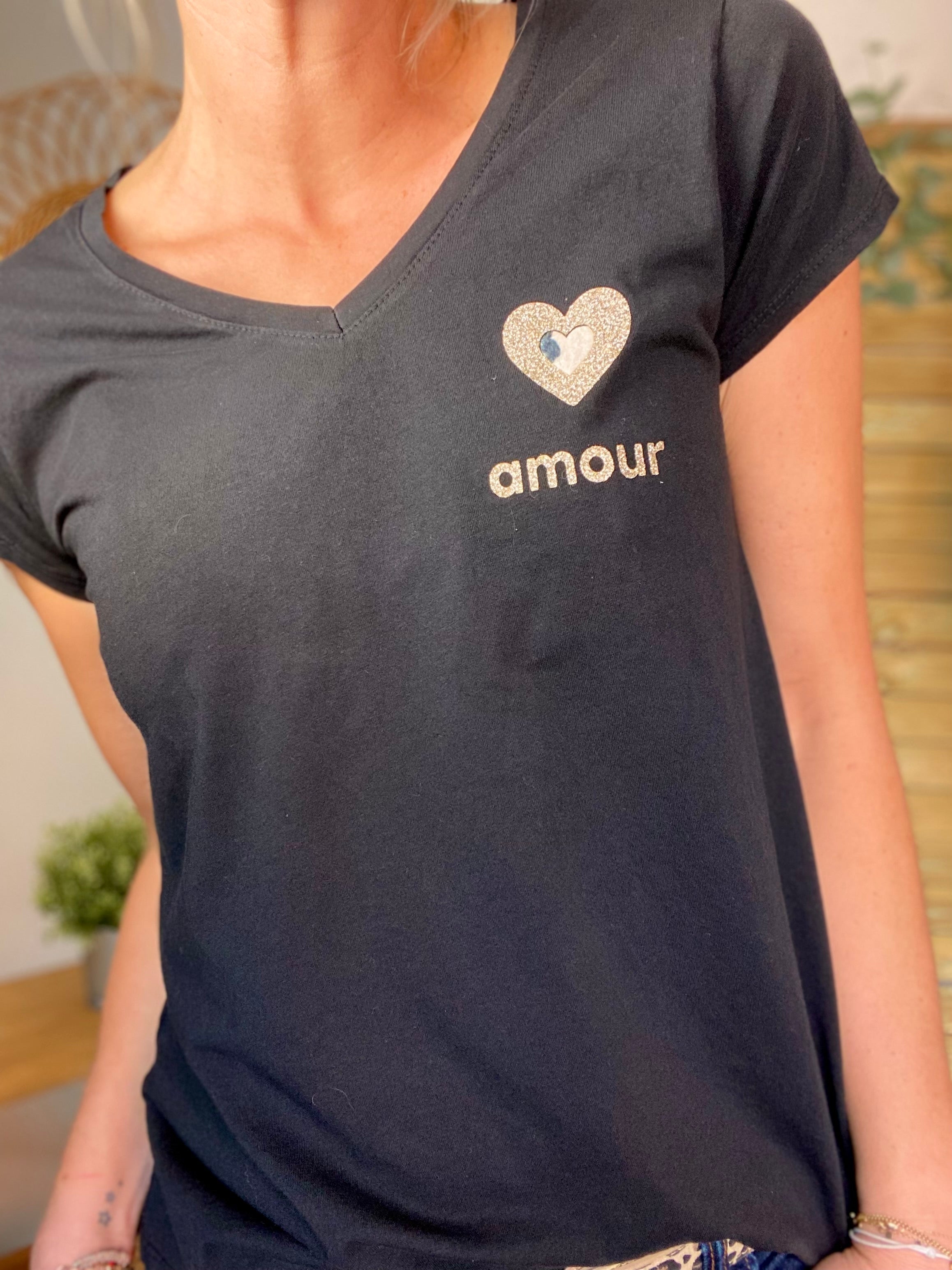 Tee shirt Coeur doré et léo amour 💛🐆 DITA - Noir