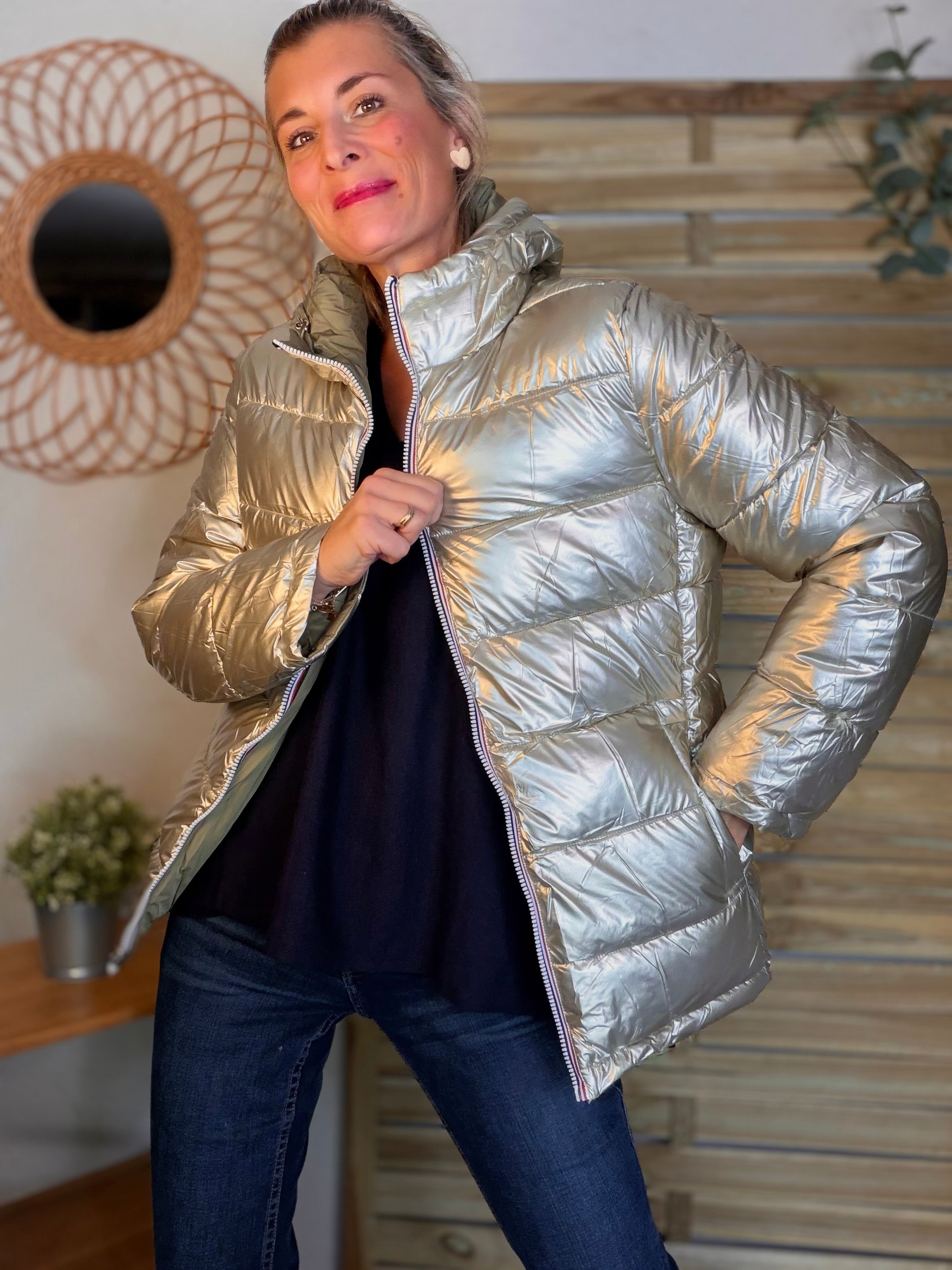 ⚡️PÉPITES FRIDAY - Doudoune imperméable réversible longue ANGÈLE COURT - Kaki clair - MELYA MELODY