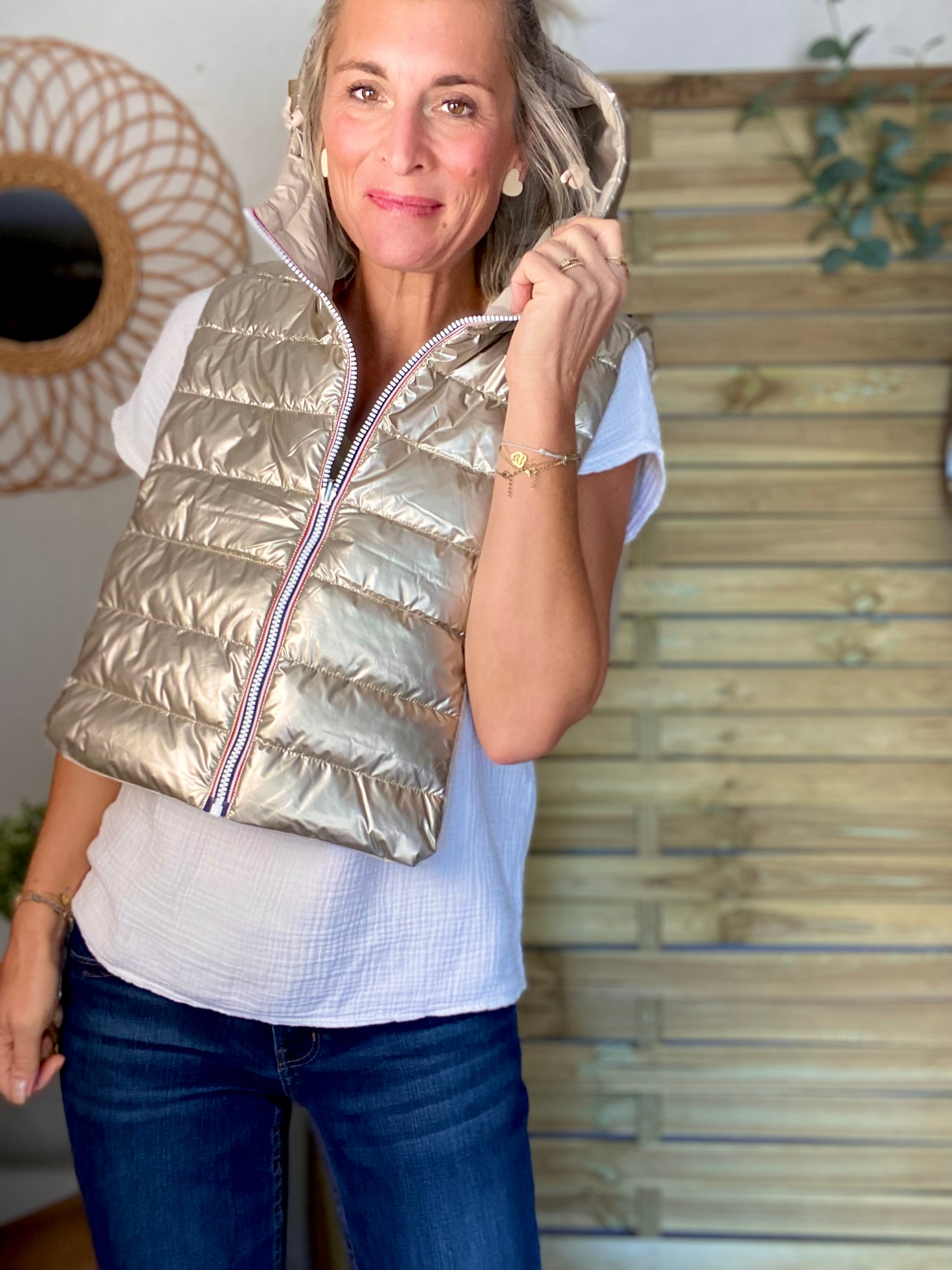 Col capuche amovible réversible DANY - LAURA JO - Beige / Doré