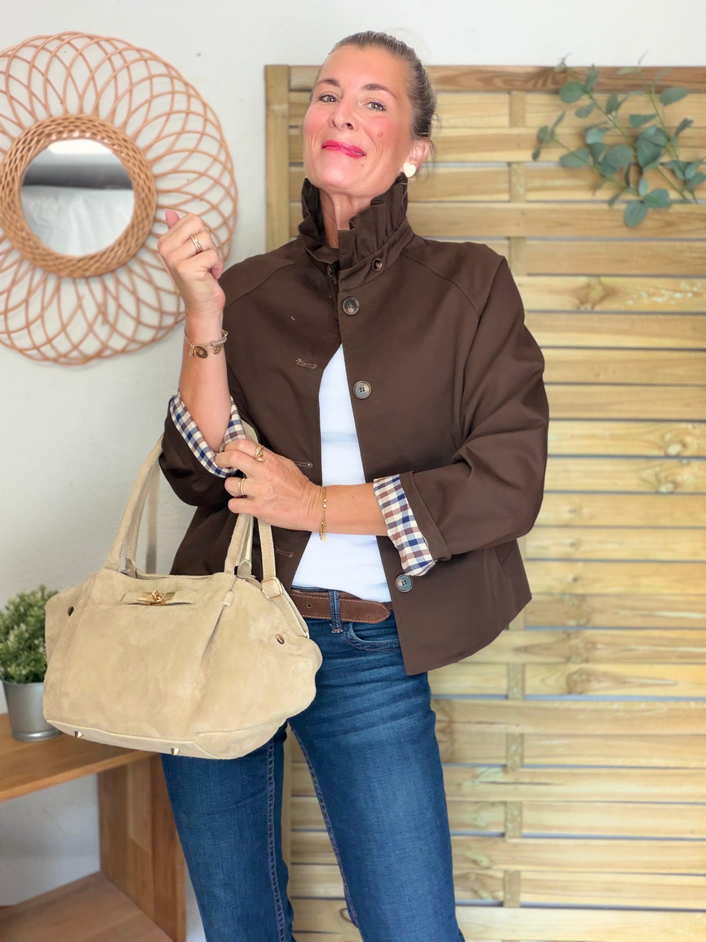 Veste Trench col victorien doublure carreaux - VICTORIA Chocolat