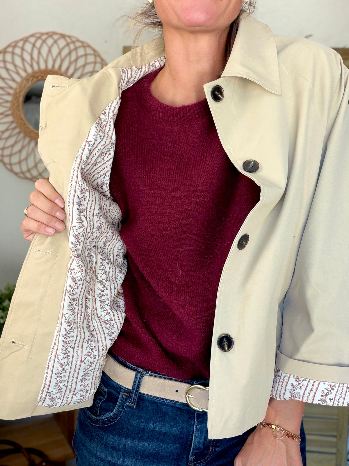 Veste Trench avec Liberty - MADELEINE Beige