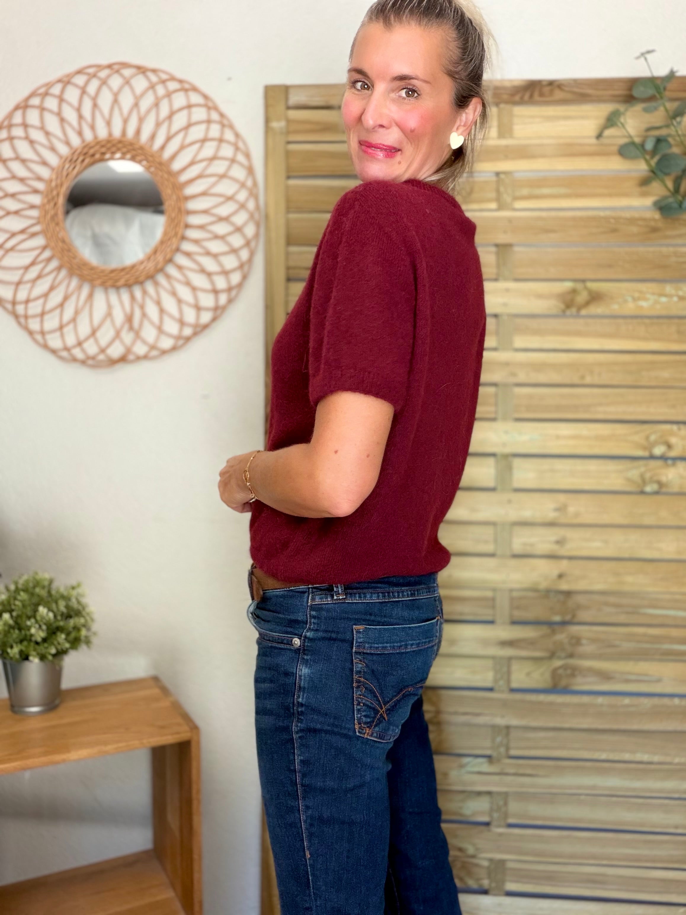 Pull laine et alpaga PEGGY - Bordeaux