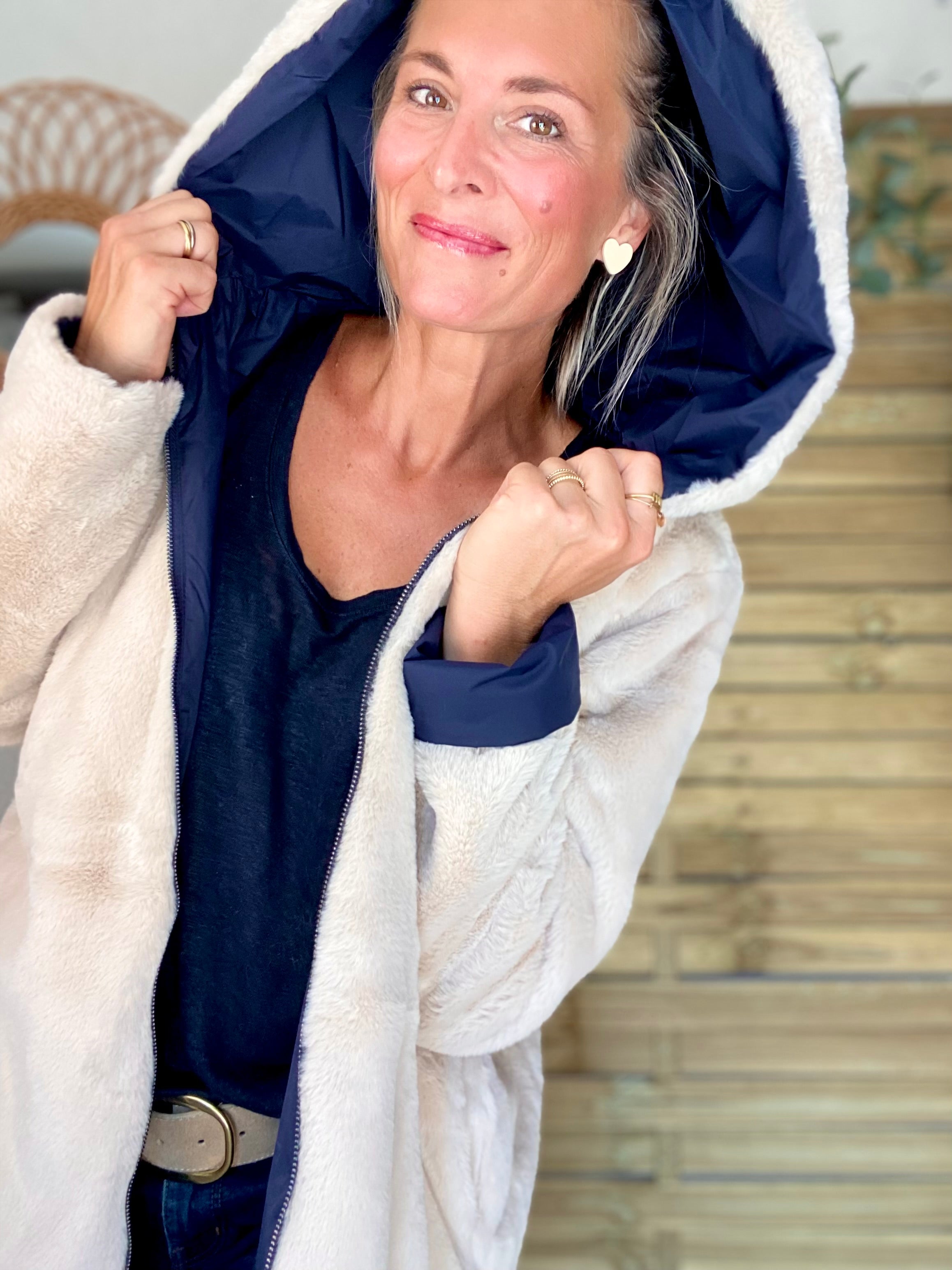 Parka Imperméable réversible fourrée Bleu marine / Beige ALIX - LAURA JO