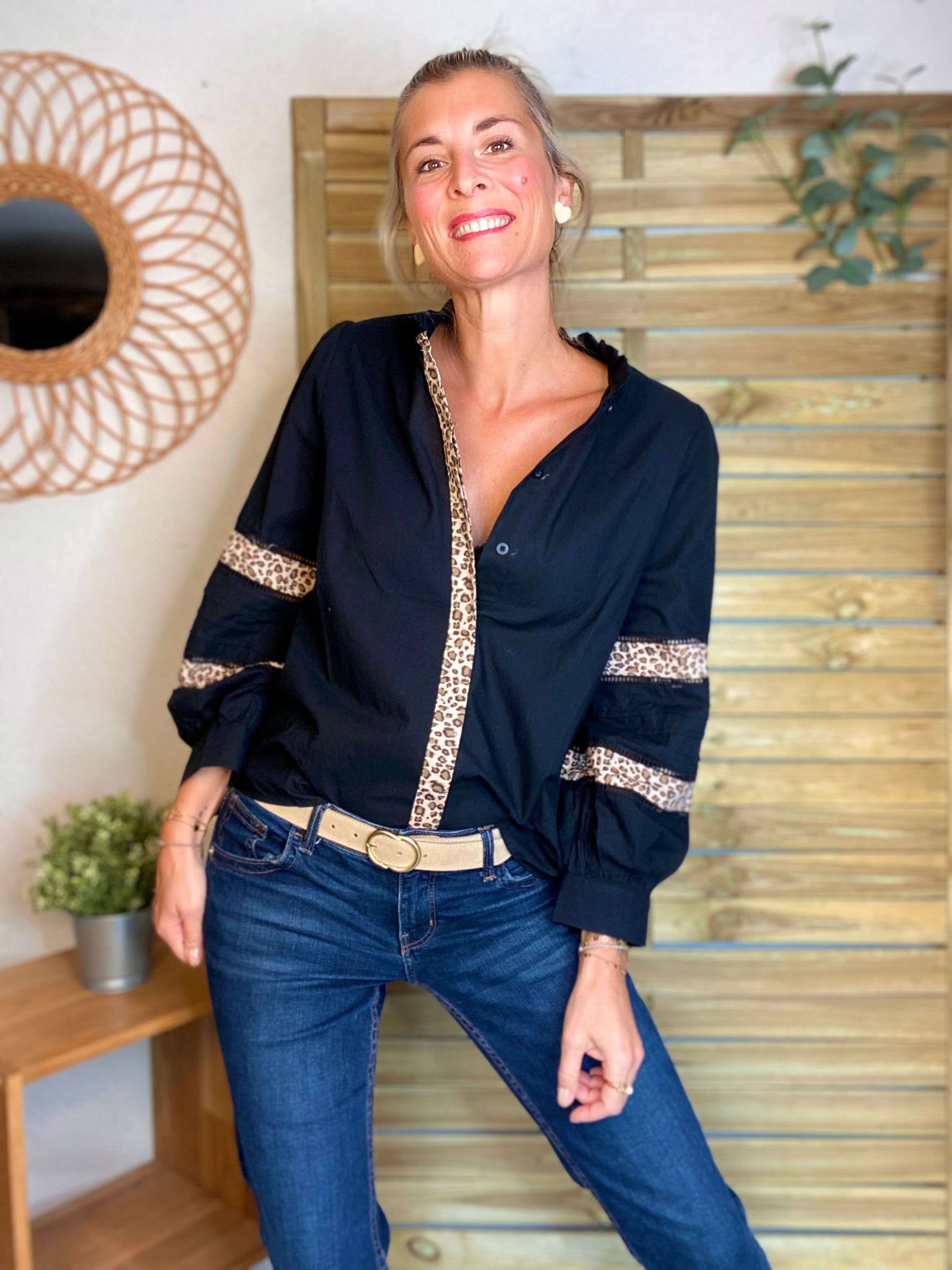 ⚡️ ARRIVAGE - Chemise coton détails Léo 🐆 SCARLETT Noir