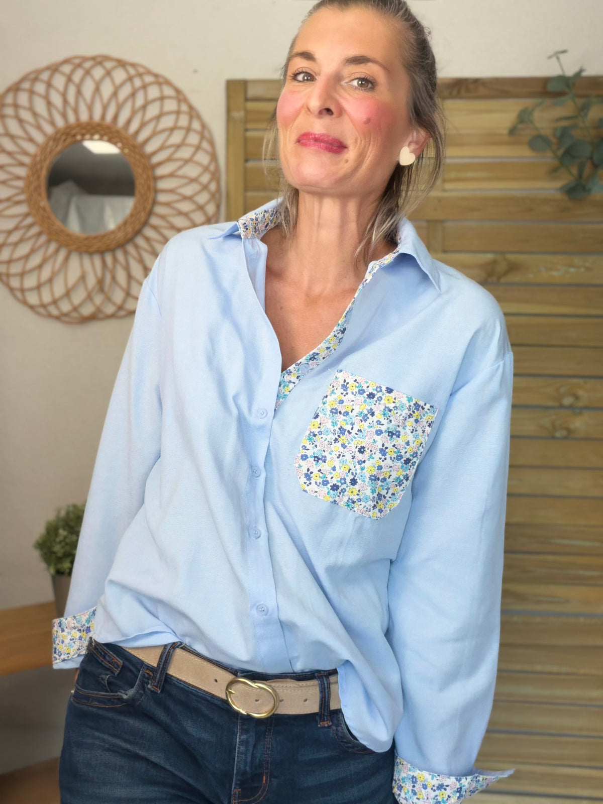 Chemise avec Liberty AZÉLIE Bleue