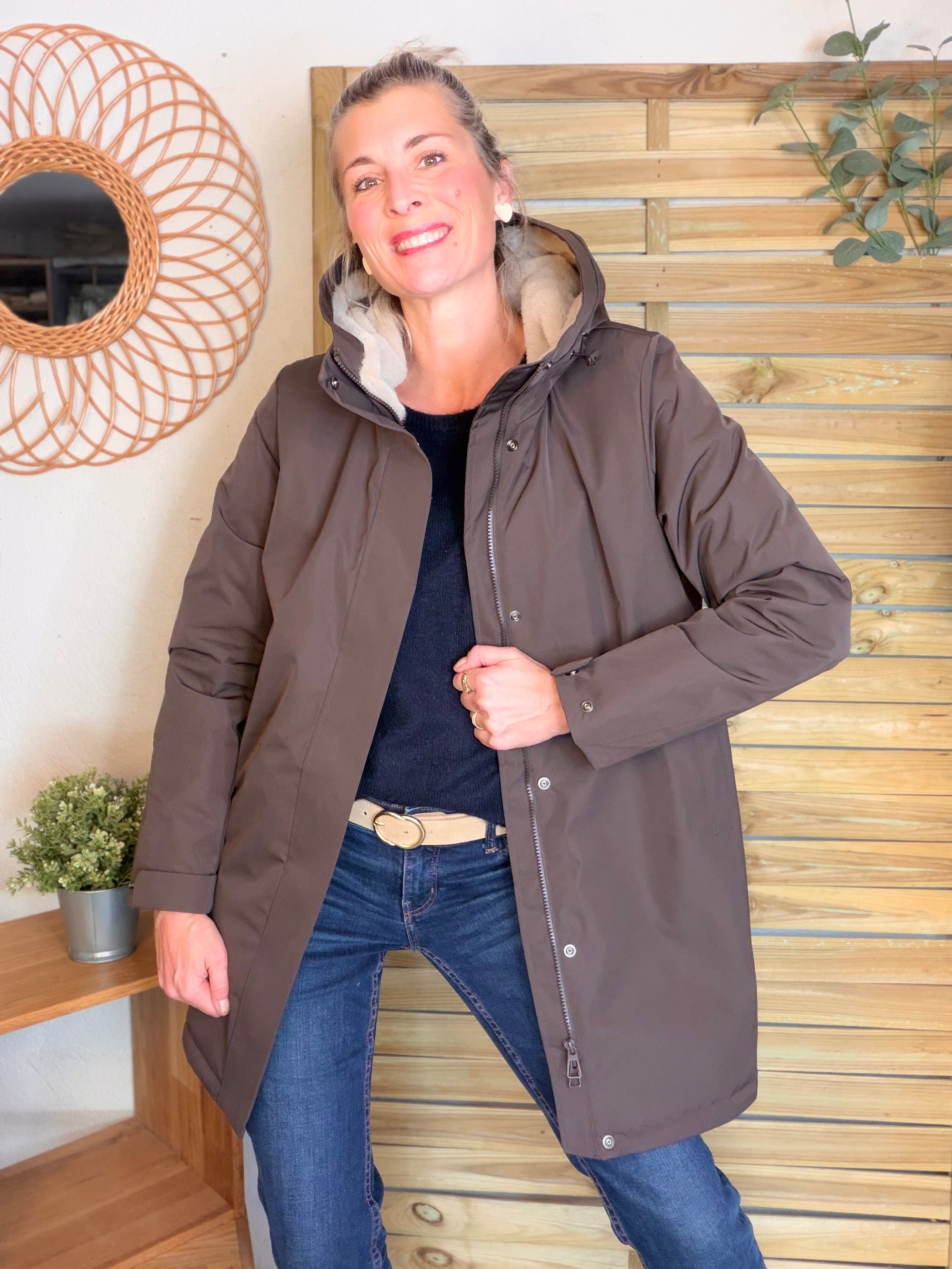 Parka fourrée imperméable AMBRE - Chocolat / Beige - LAURA JO