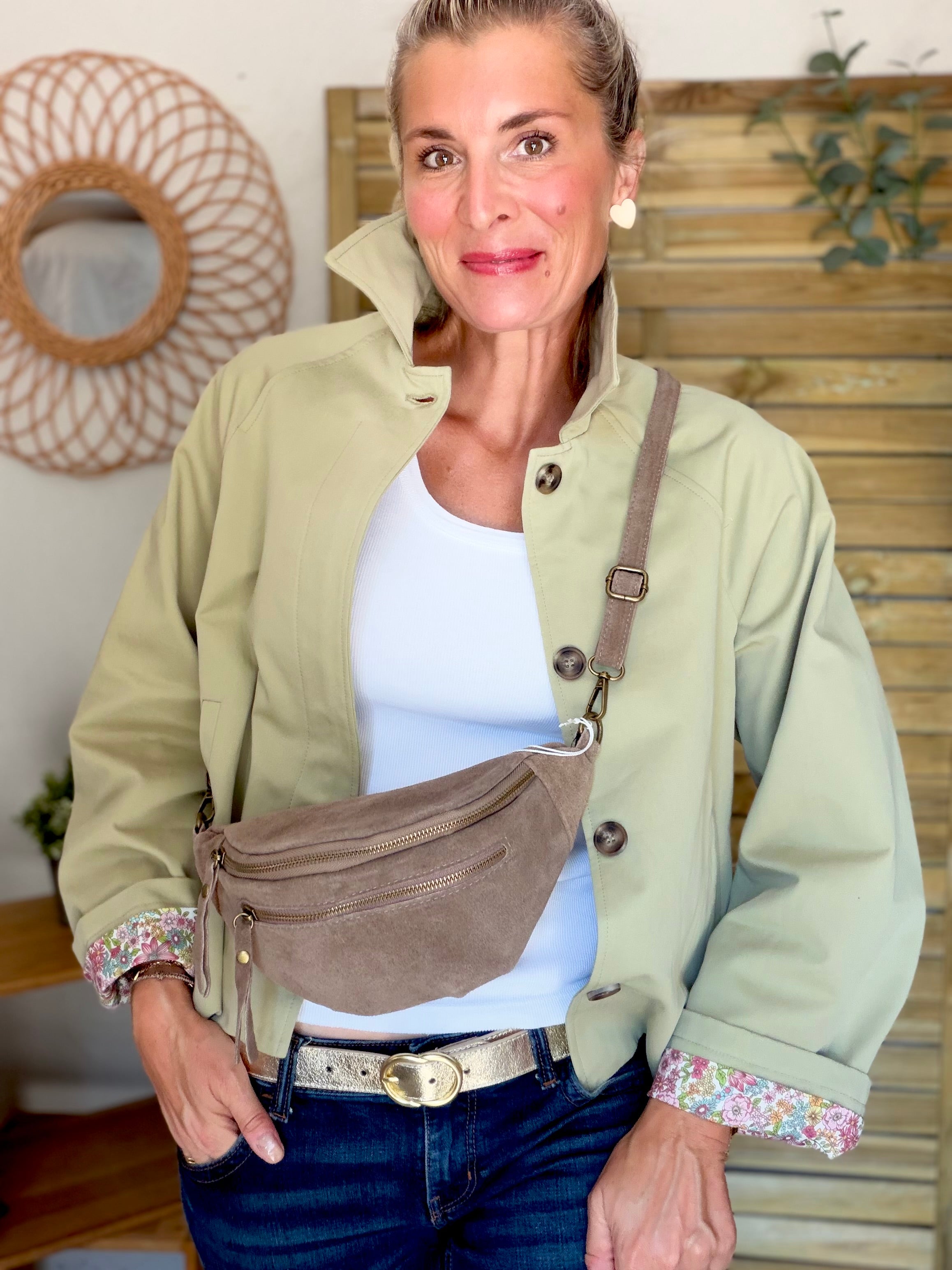 Veste Trench en coton Vert amande avec Liberty - MAHAUT - LILI et LALA