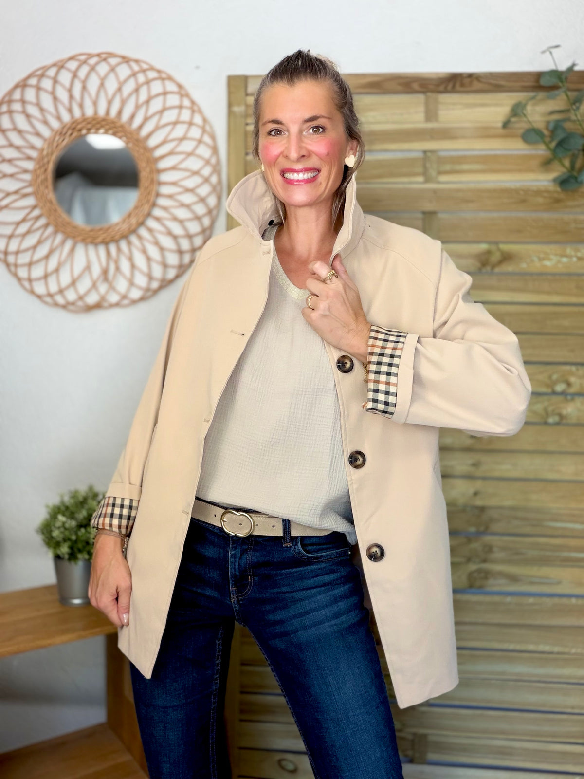 ⚡️ ARRIVAGE • Veste Trench avec capuche amovible, doublure à carreaux GAËLLE Beige