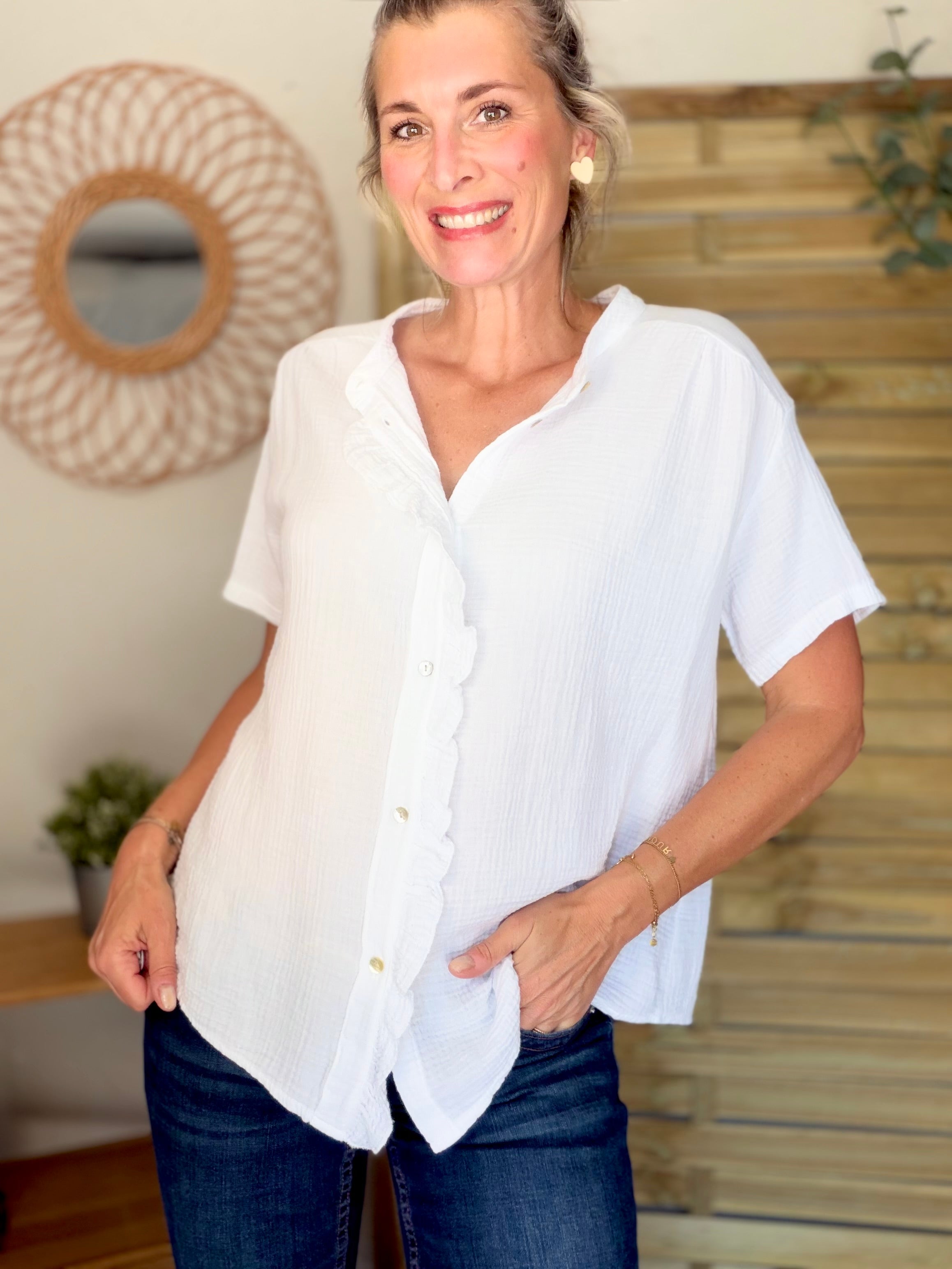 Blouse en gaze de coton ANAËLLE Blanc
