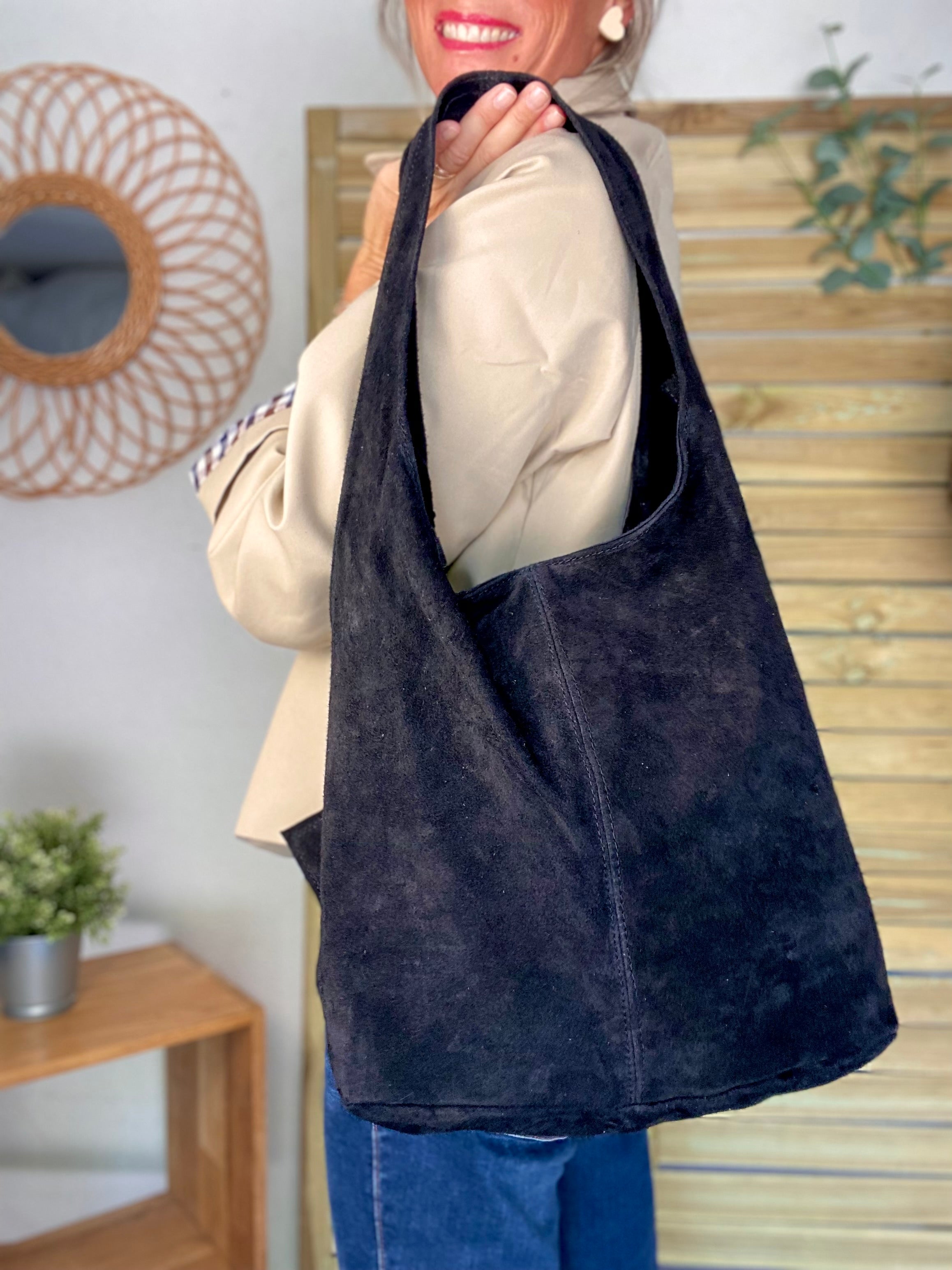 Sac cabas cuir daim MARLON - Noir