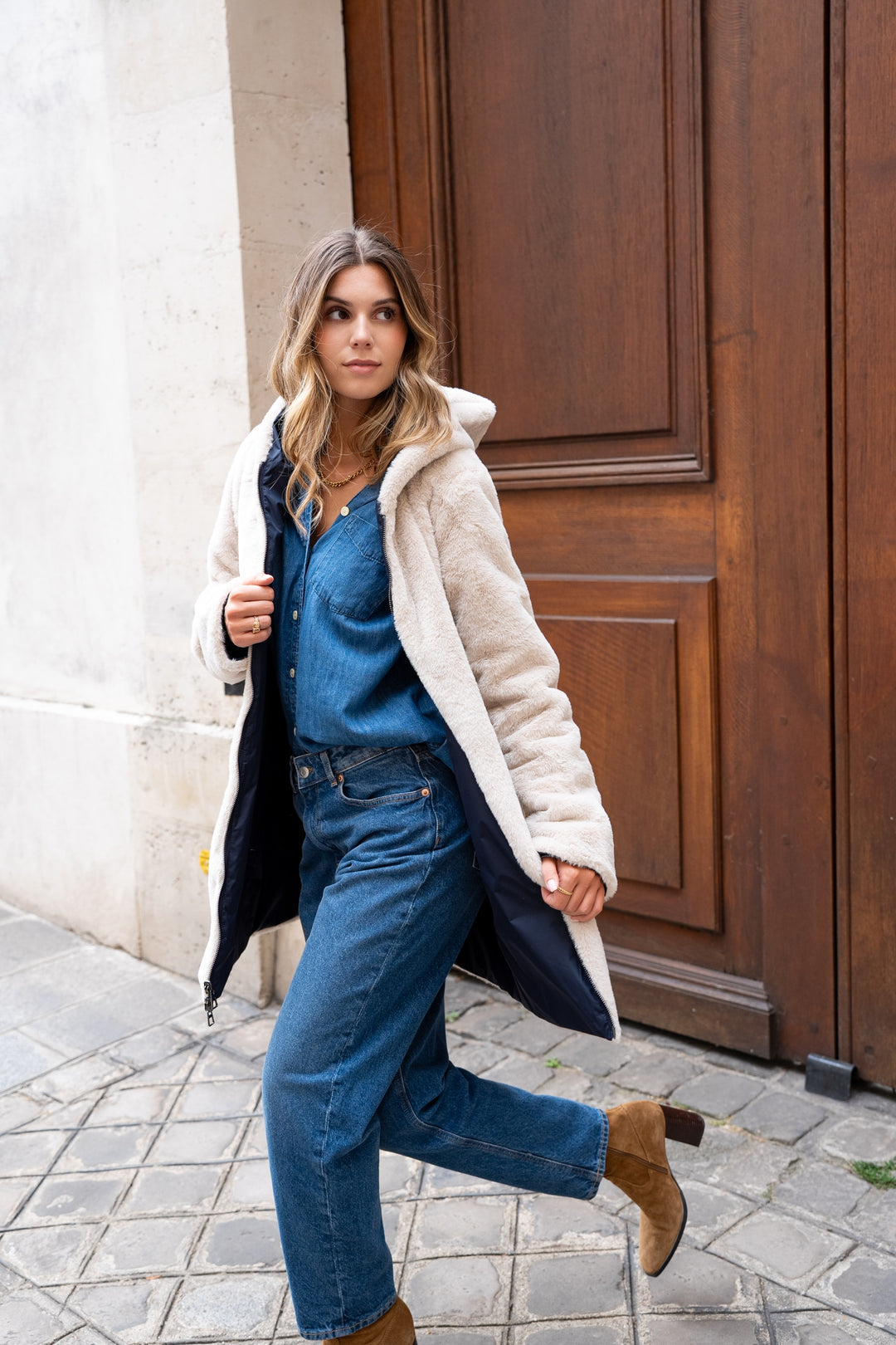 Parka Imperméable réversible fourrée Bleu marine / Beige ALIX - LAURA JO