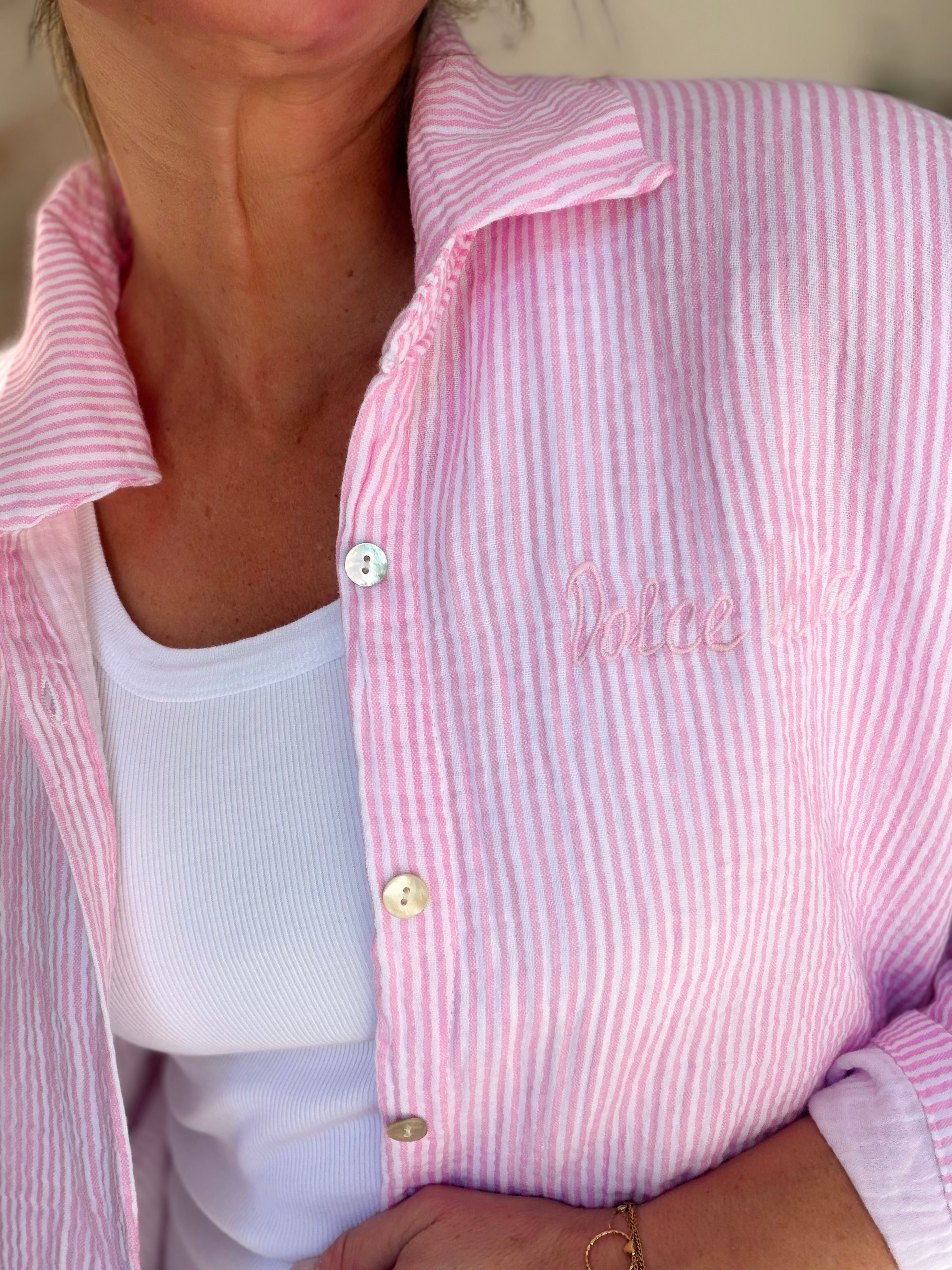 Chemise en gaze de coton brodé Dolce Vita LEÏLA Rose
