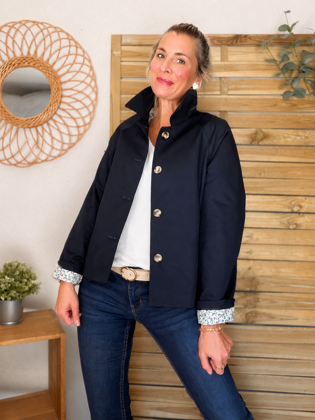 Veste Trench en coton avec Liberty - JOHAN Bleu marine