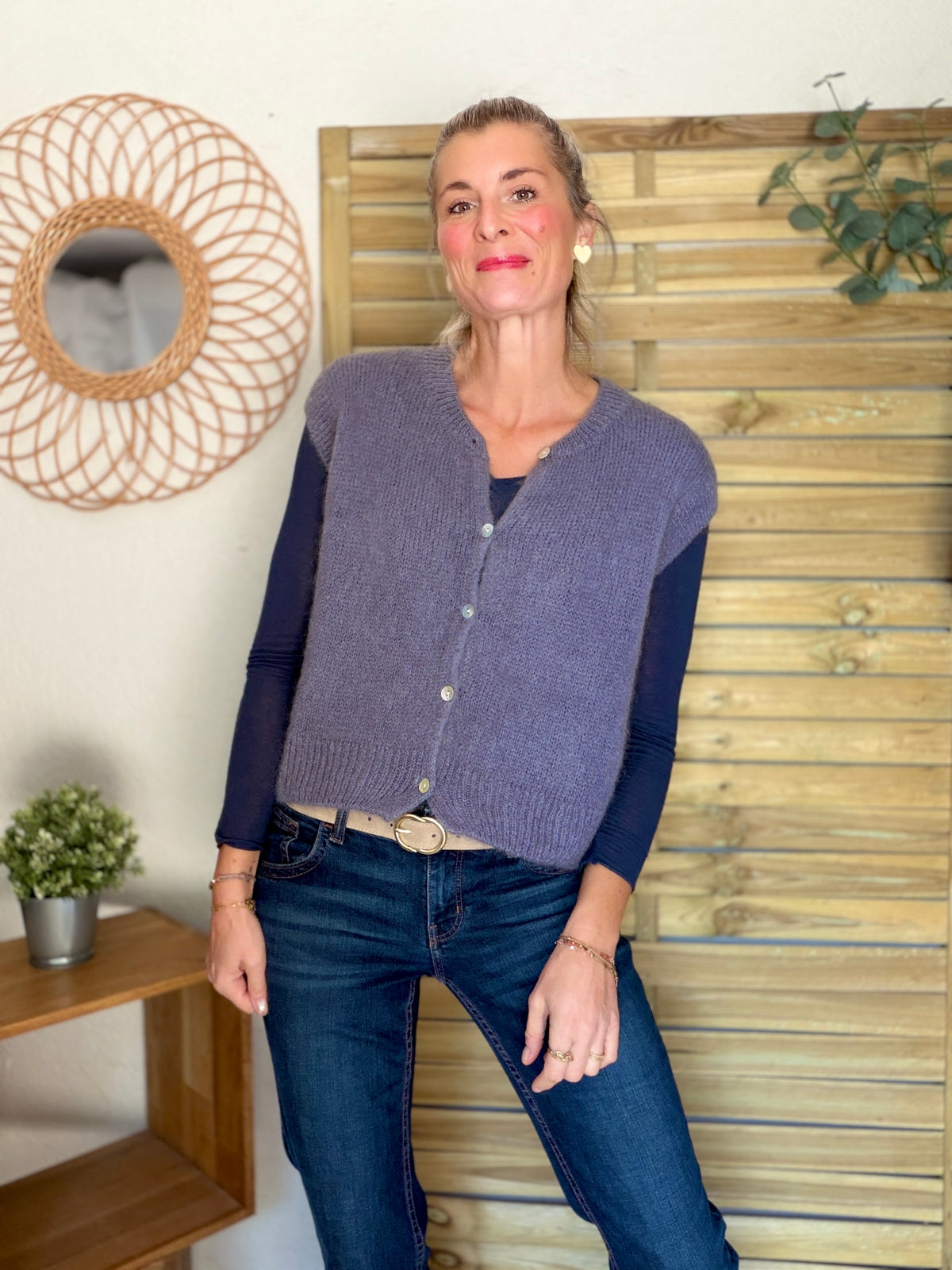 Gilet sans manche en maille laine et mohair AVERY Gris bleuté