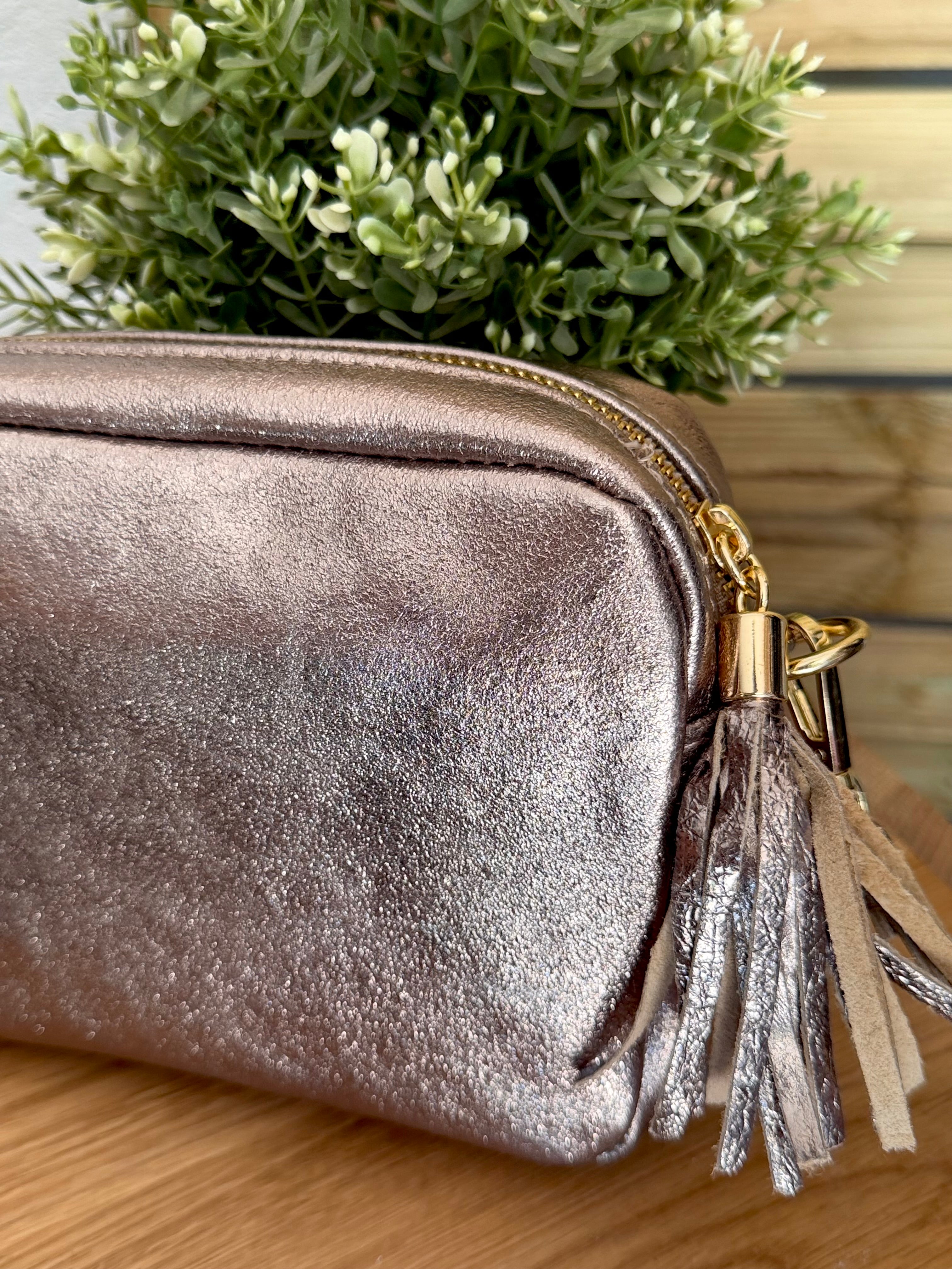 Sac bandoulière en cuir irisé - CHERRY - Bronze