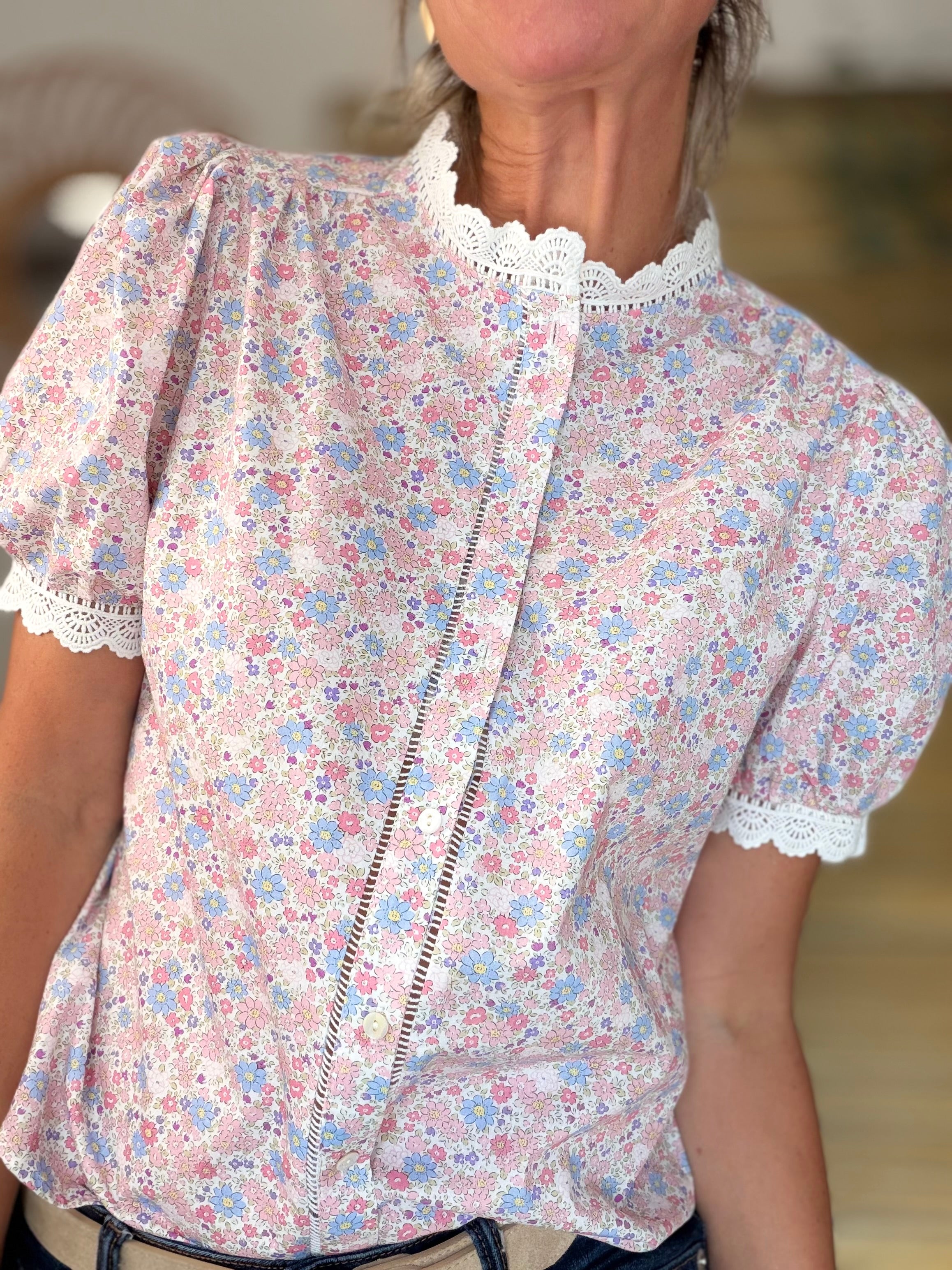 Blouse Liberty dentelle manches courtes MORGANE