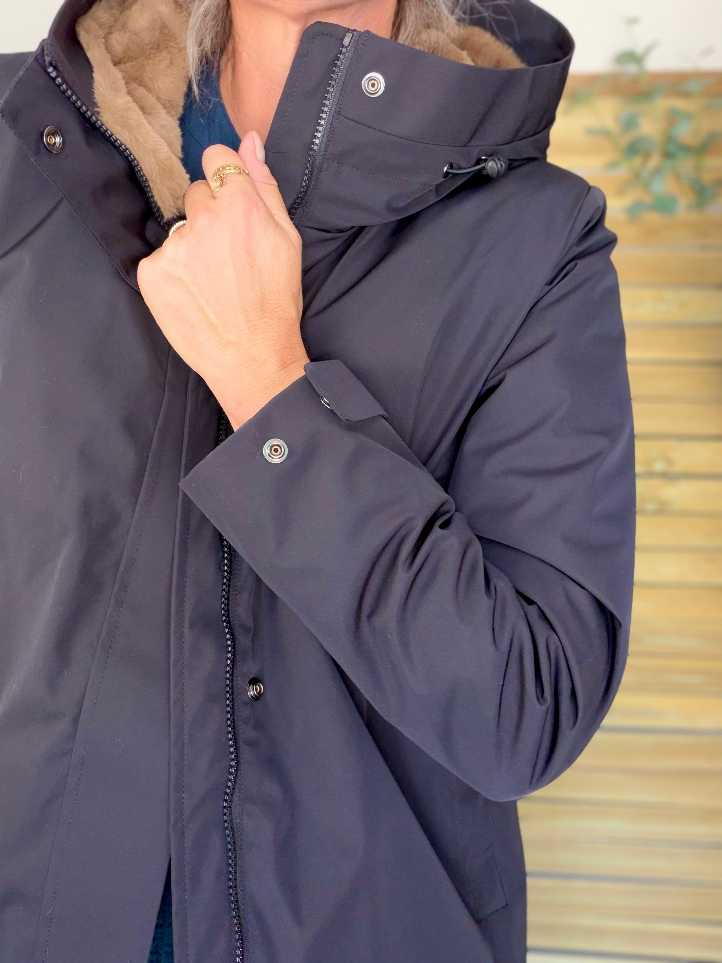 LAURA JO - Parka fourrée imperméable AMBRE MI-LONG - Noir / Camel