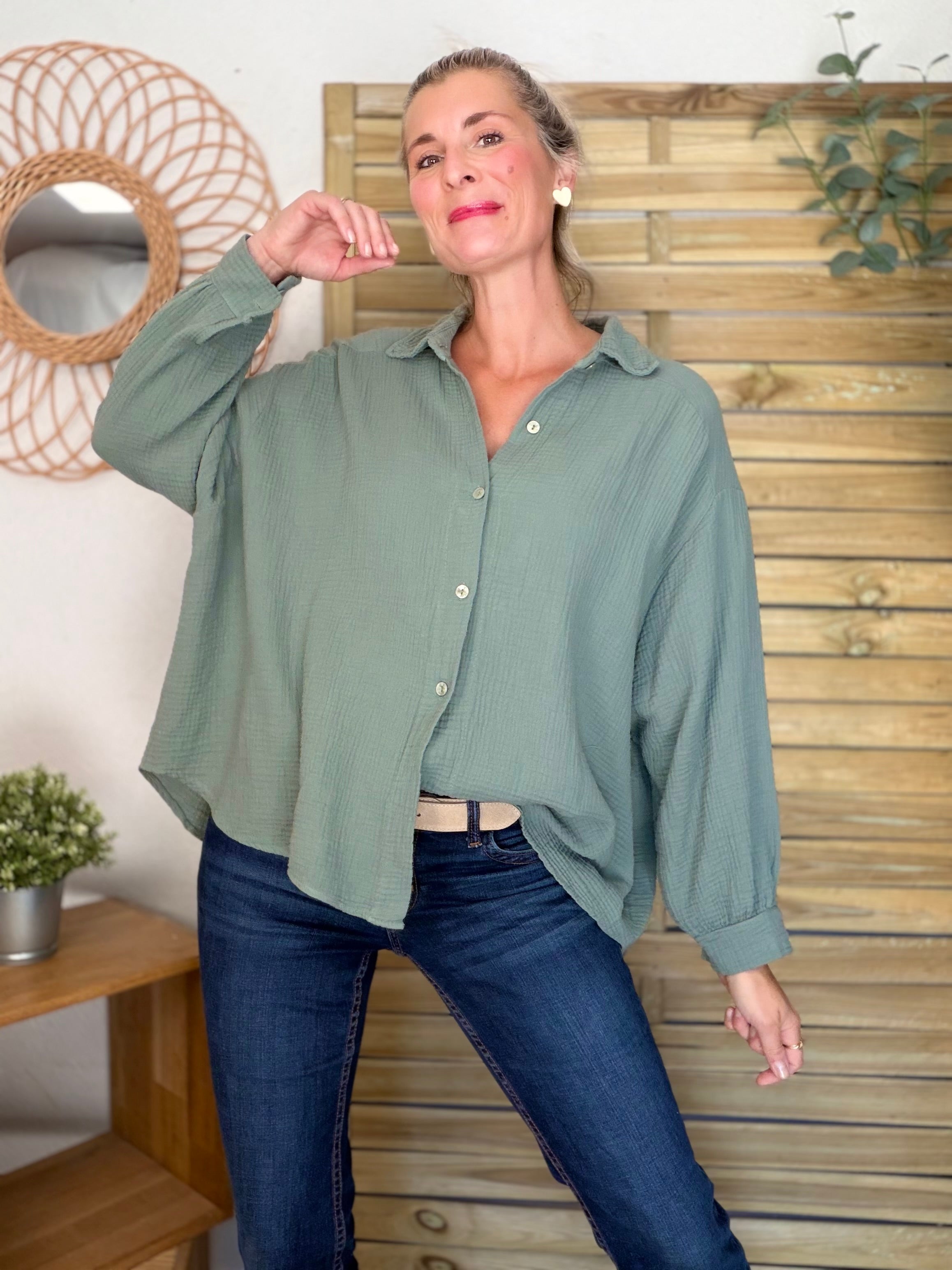 Chemise en gaze de coton unie FÉLICIA Kaki