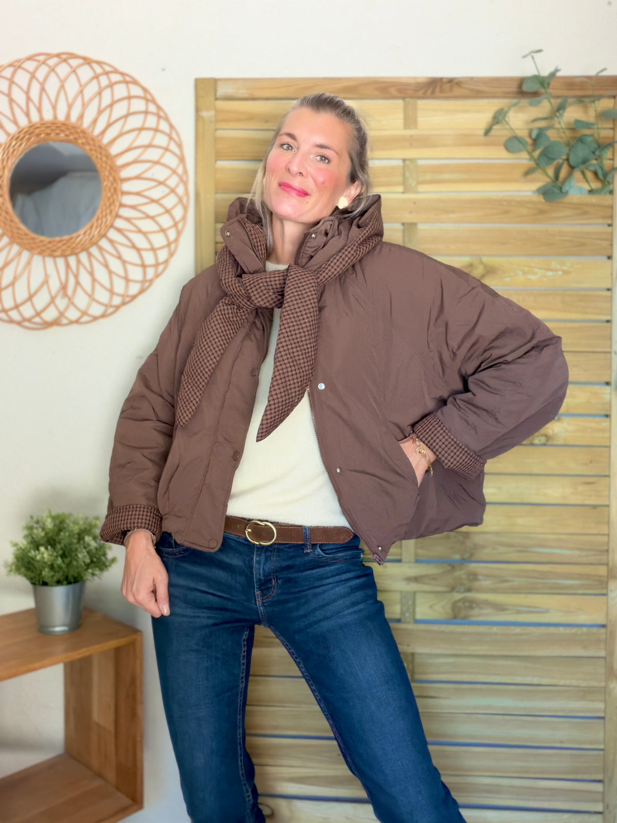 PRÉCOMMANDE (Expédition 22/10) • Veste matelassée capuche amovible réversible ODILE Chocolat