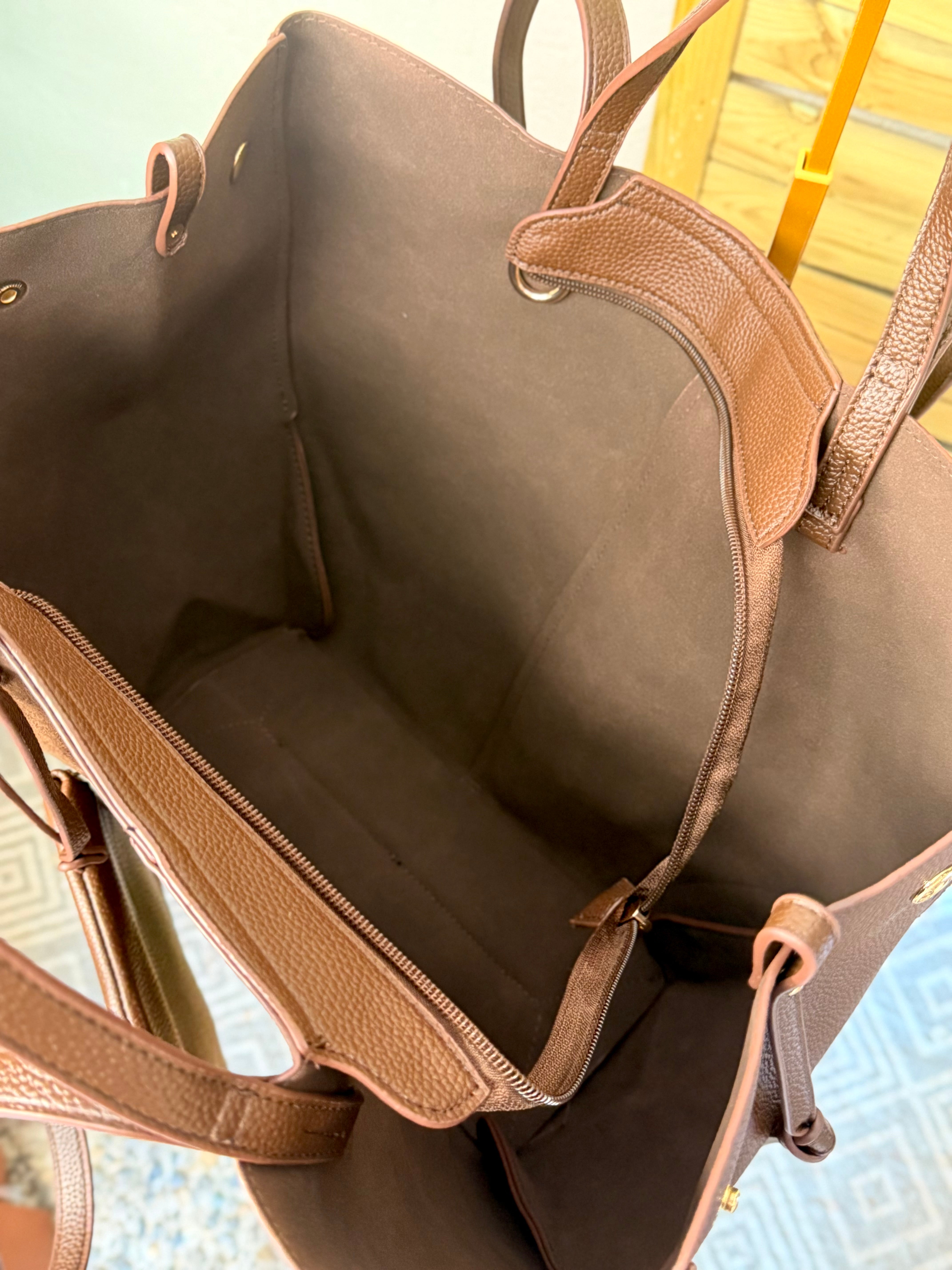 Grand Sac cabas 2 en 1 en simili daim - PAULE Chocolat