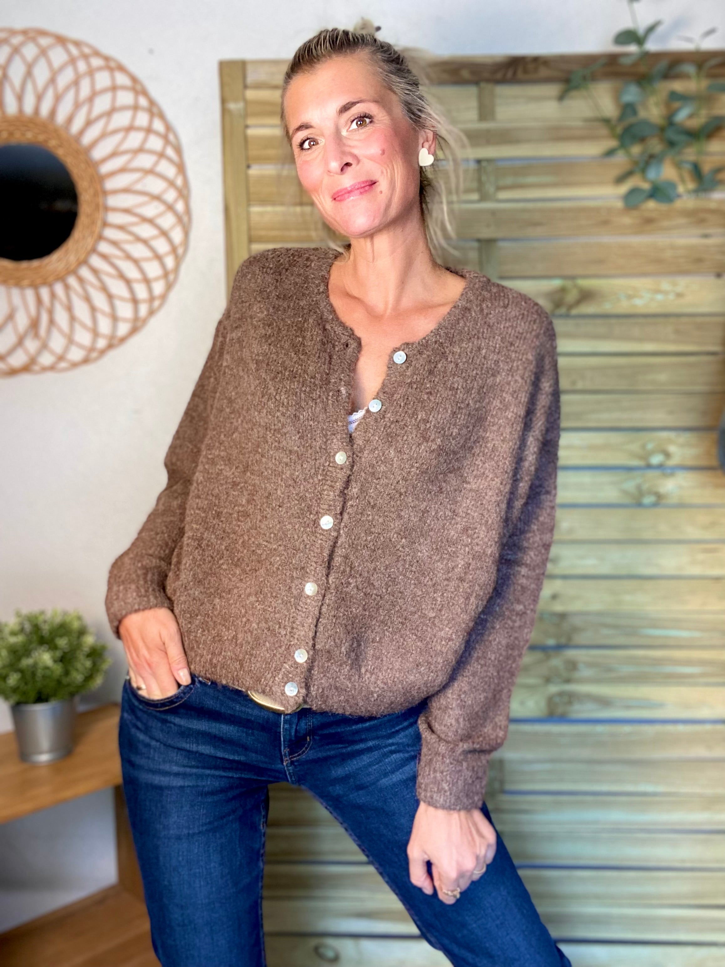 Gilet en maille MERYL - Chocolat chiné